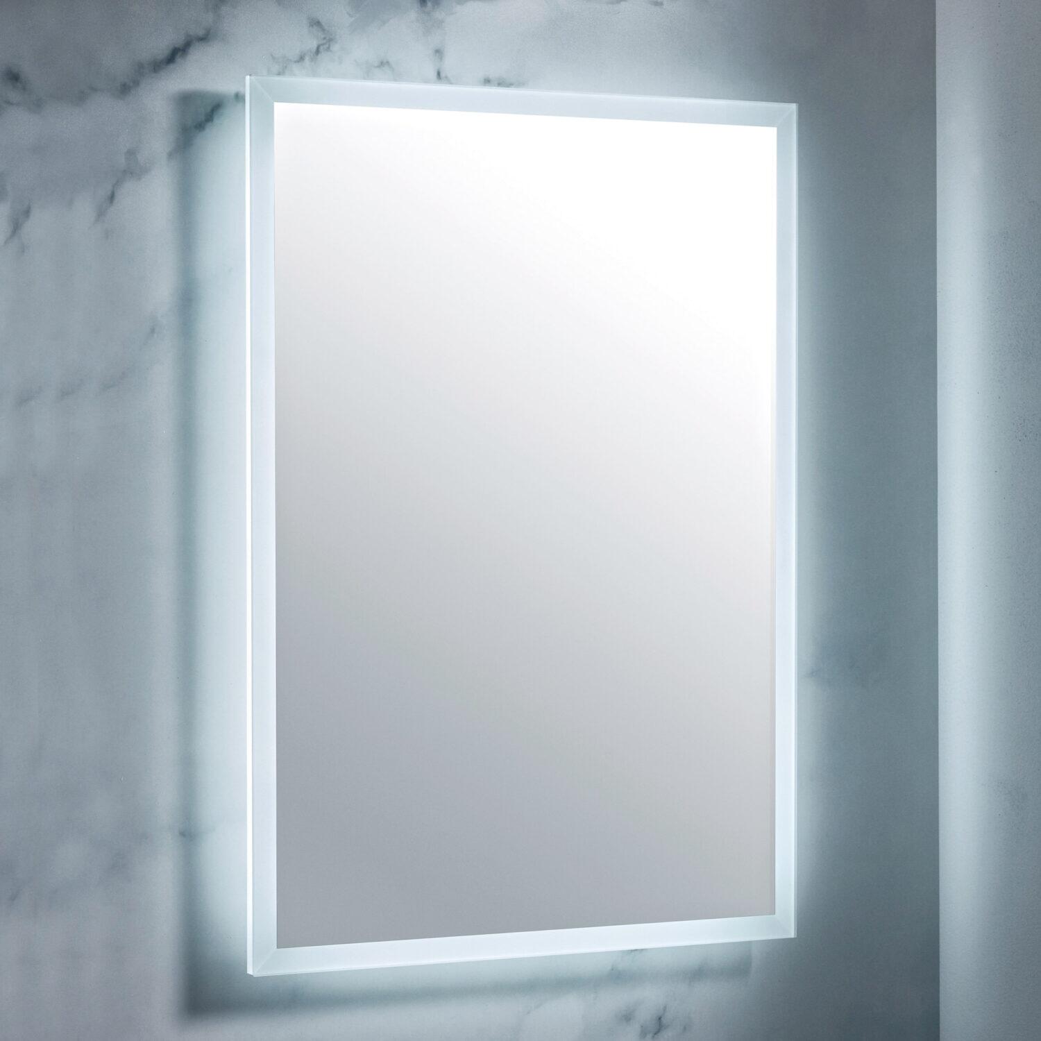 Scudo Mosca rectangular LED mirror, 800mm x 600mm, with demister pad and shaver socket