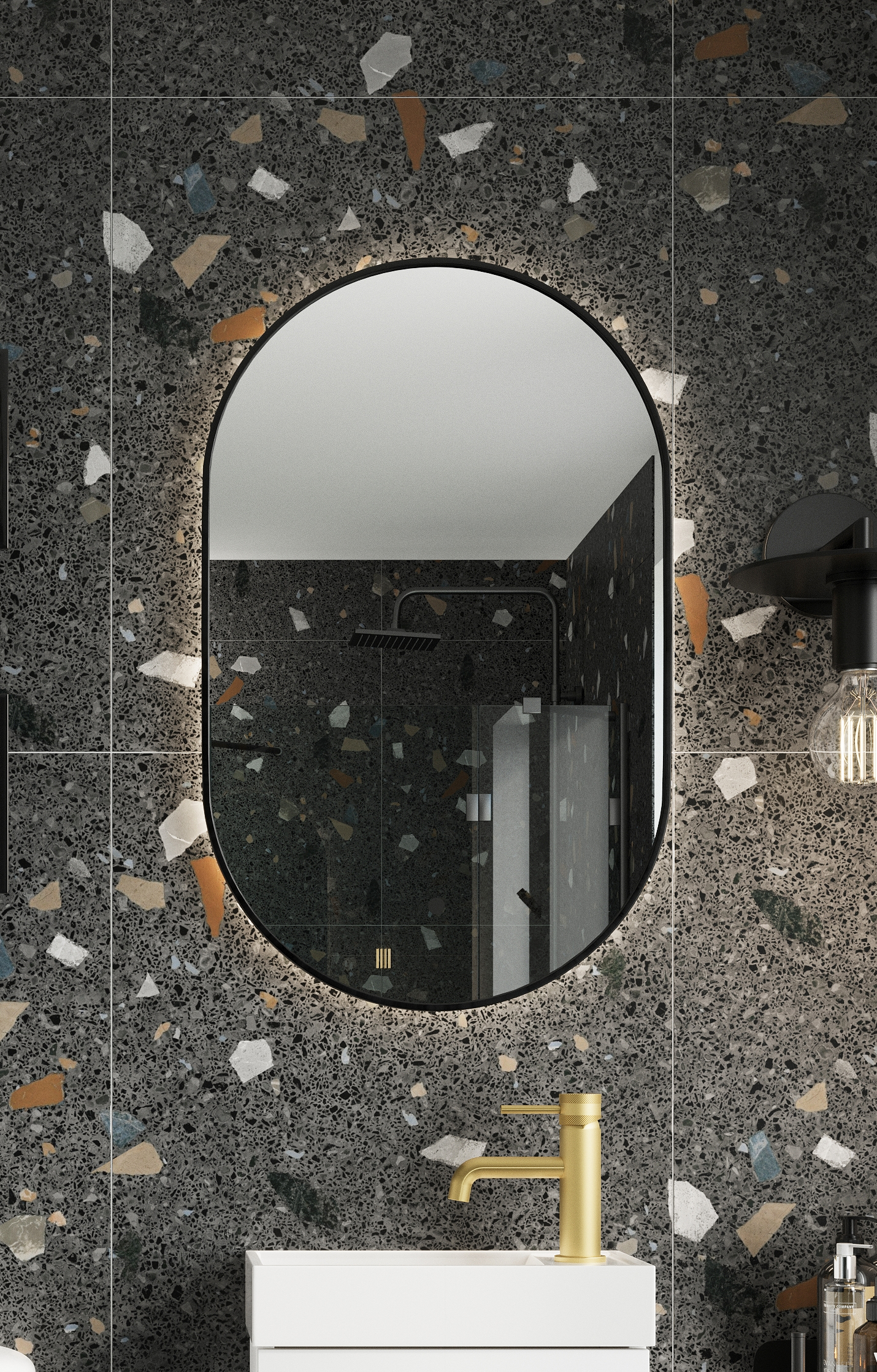 Scudo Aubrey 500x800mm oval LED mirror in matt black with illuminated edge