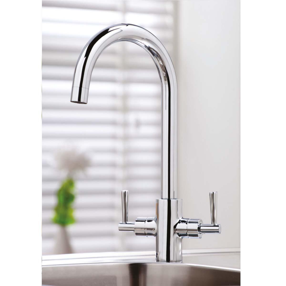 Scudo Kingston chrome kitchen tap with twin lever handles and swivel spout, 1 tap hole