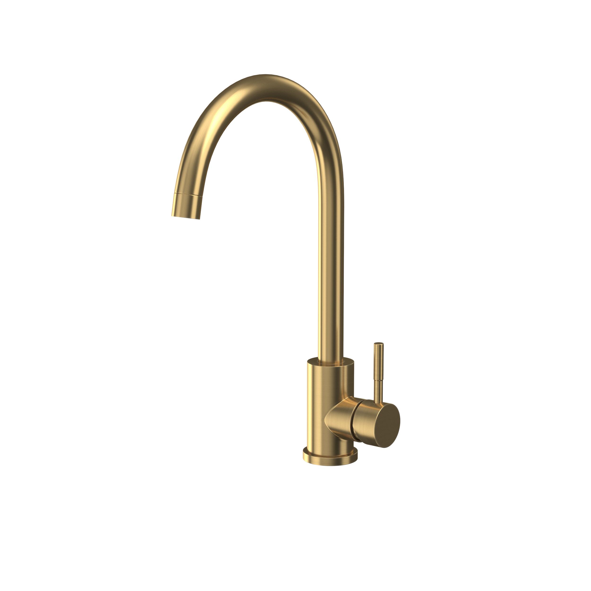 Scudo Manhattan 1 Tap Hole Kitchen Mixer Tap in Brushed Brass, stainless steel
