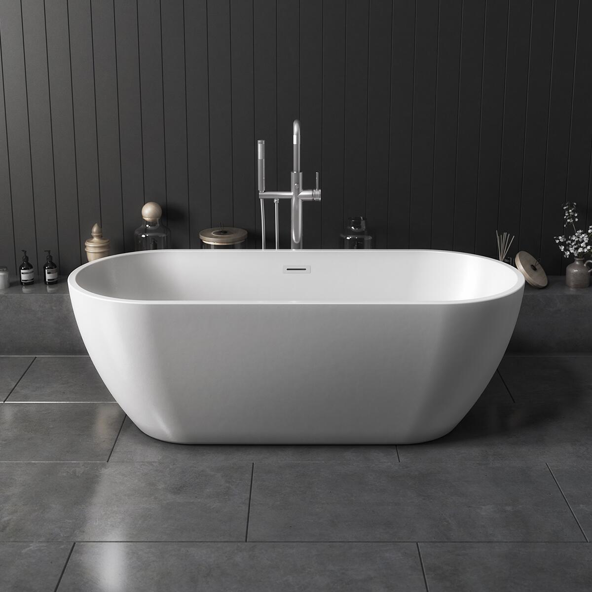 Scudo Form white acrylic freestanding bath, pill shape, 1650mm x 700mm