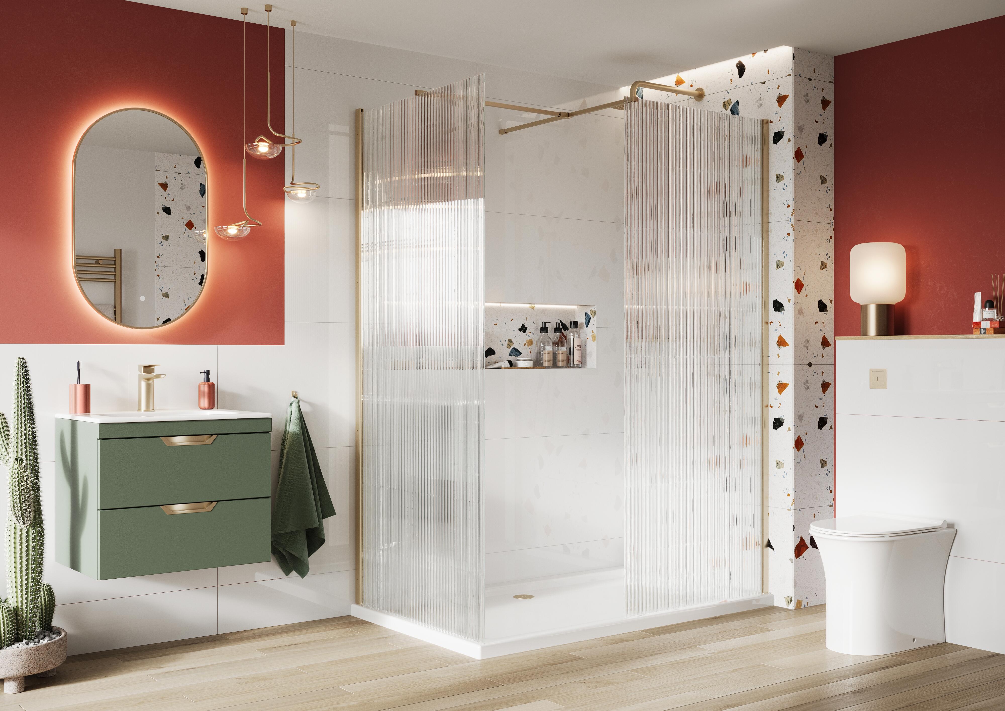 Scudo S8 1100mm 8mm fluted glass wetroom panel, clear