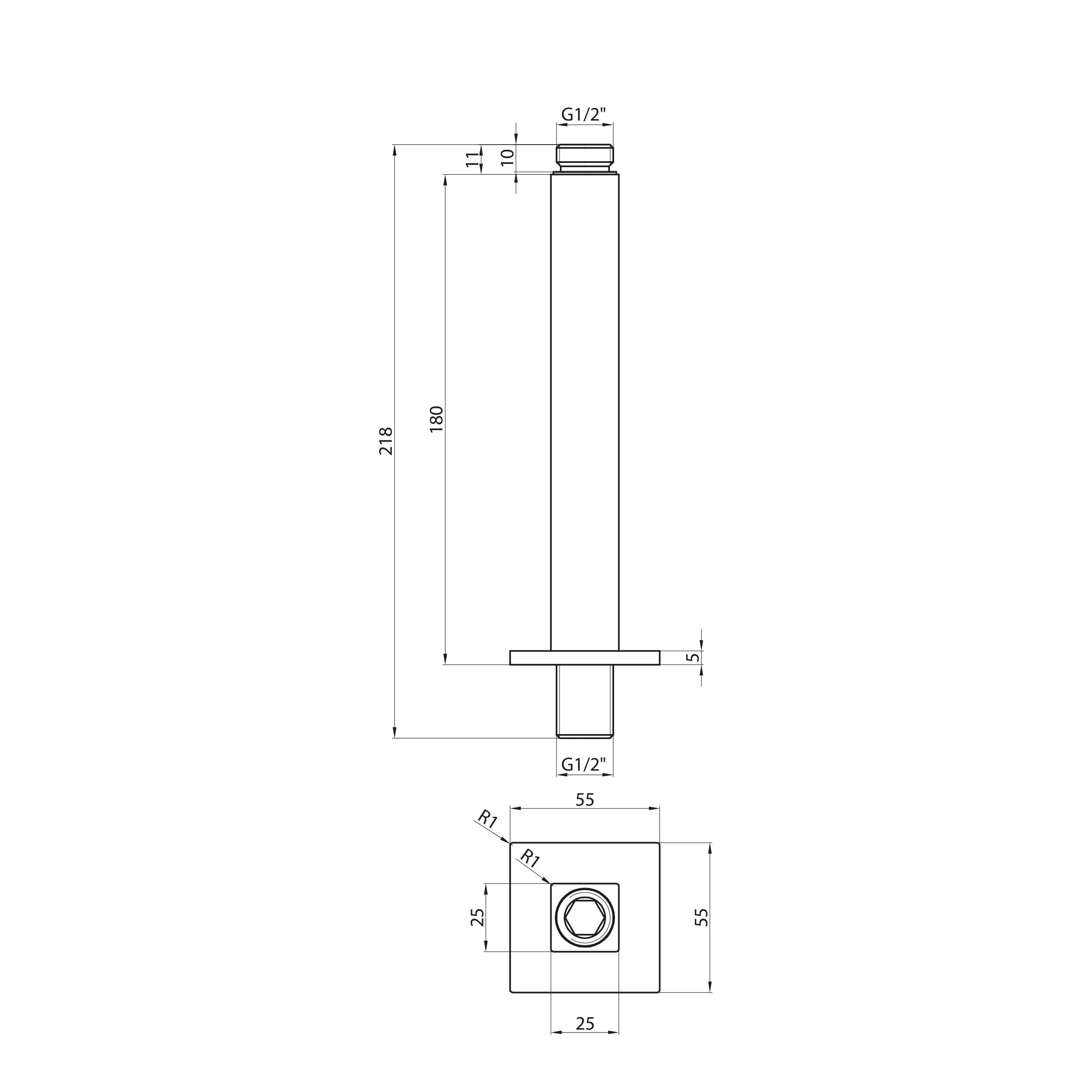Scudo Square Ceiling Mounted Shower Arm in chrome steel