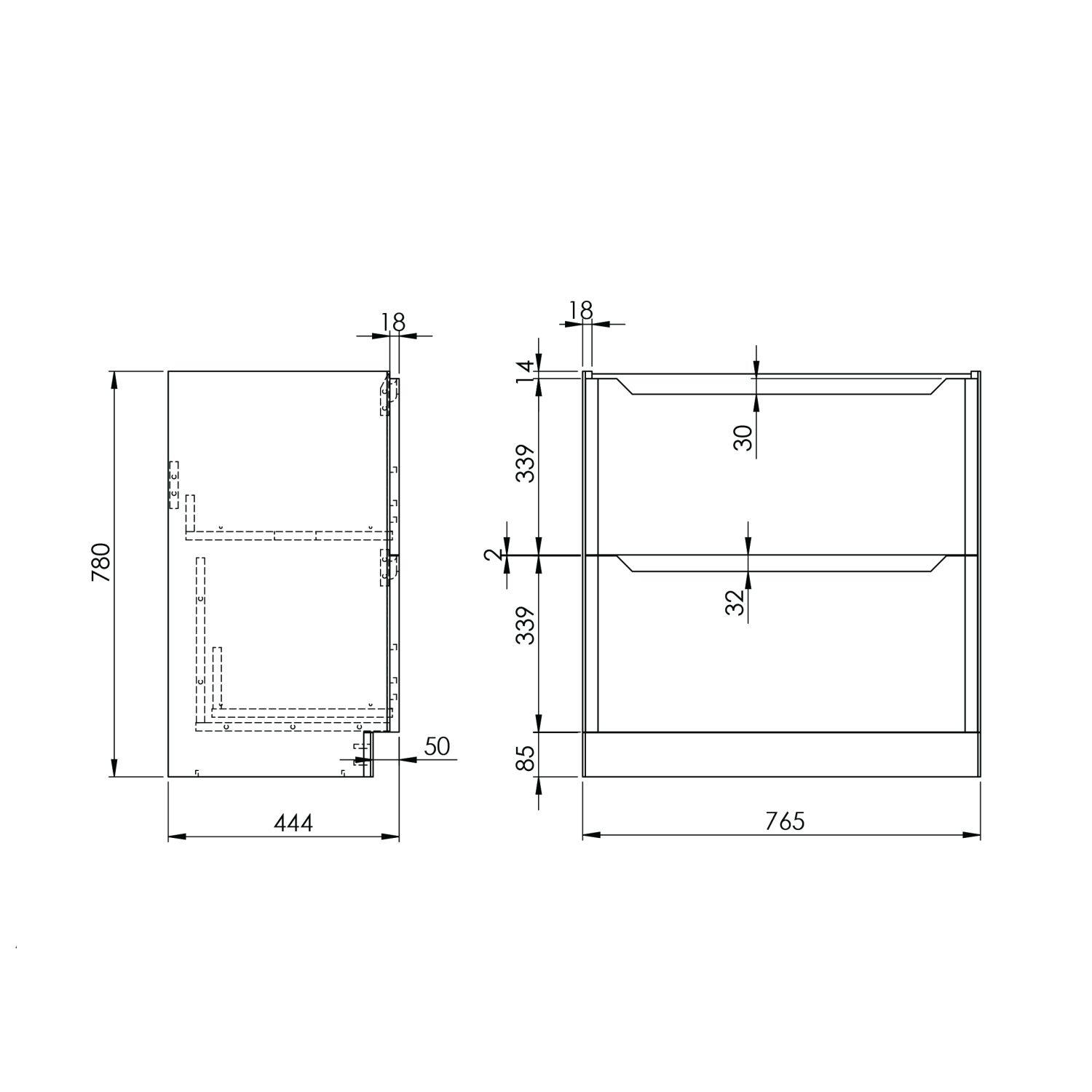 Scudo Ella 765mm floorstanding vanity unit in blue melamine with soft-close doors