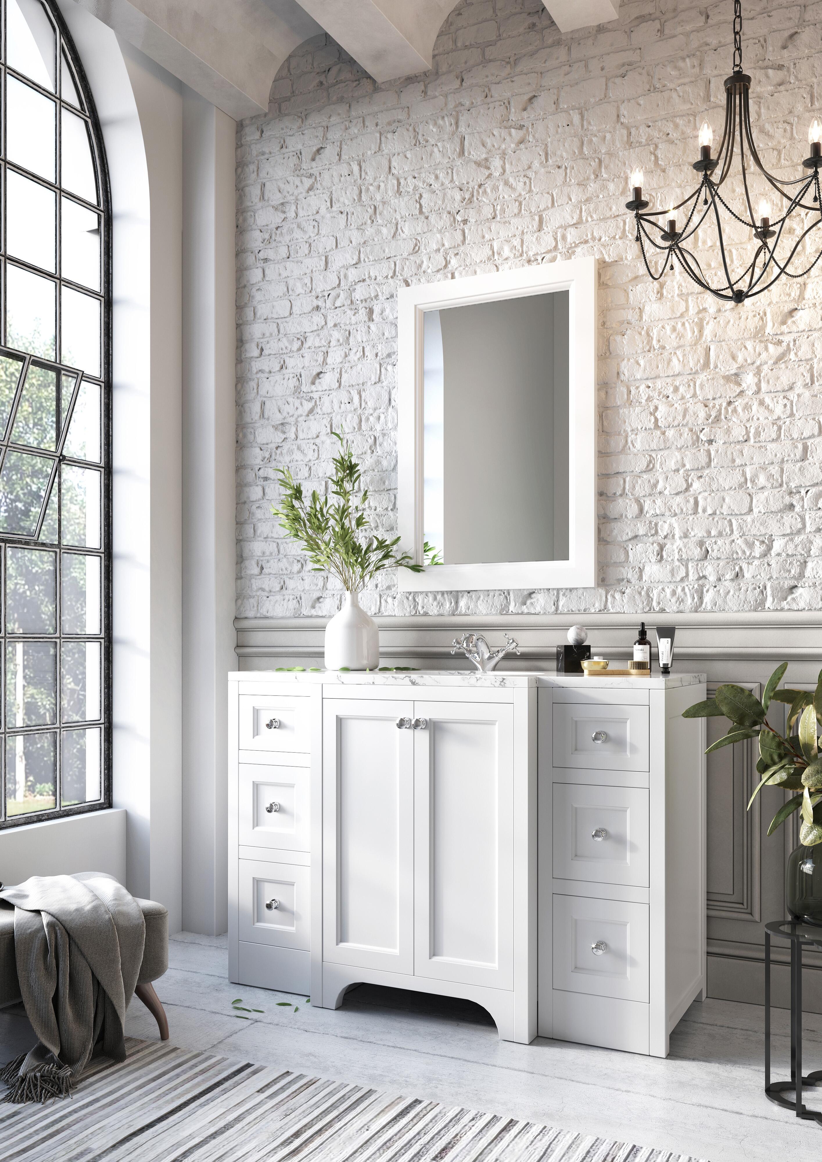Scudo Brunswick 600 floorstanding vanity unit, traditional style, Arctic White finish