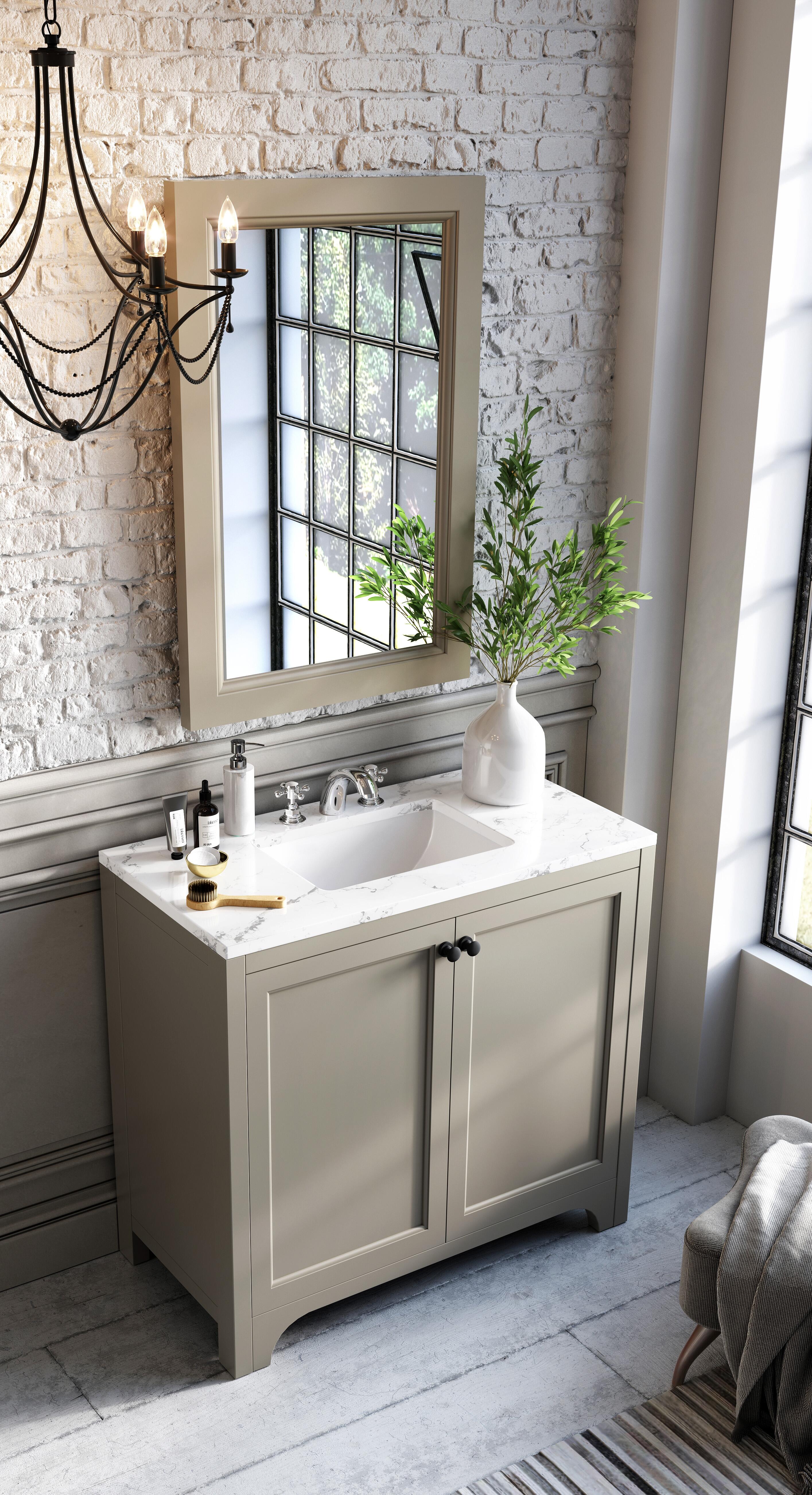 Scudo Brunswick 900mm floorstanding vanity unit, Dovetail Grey, traditional style