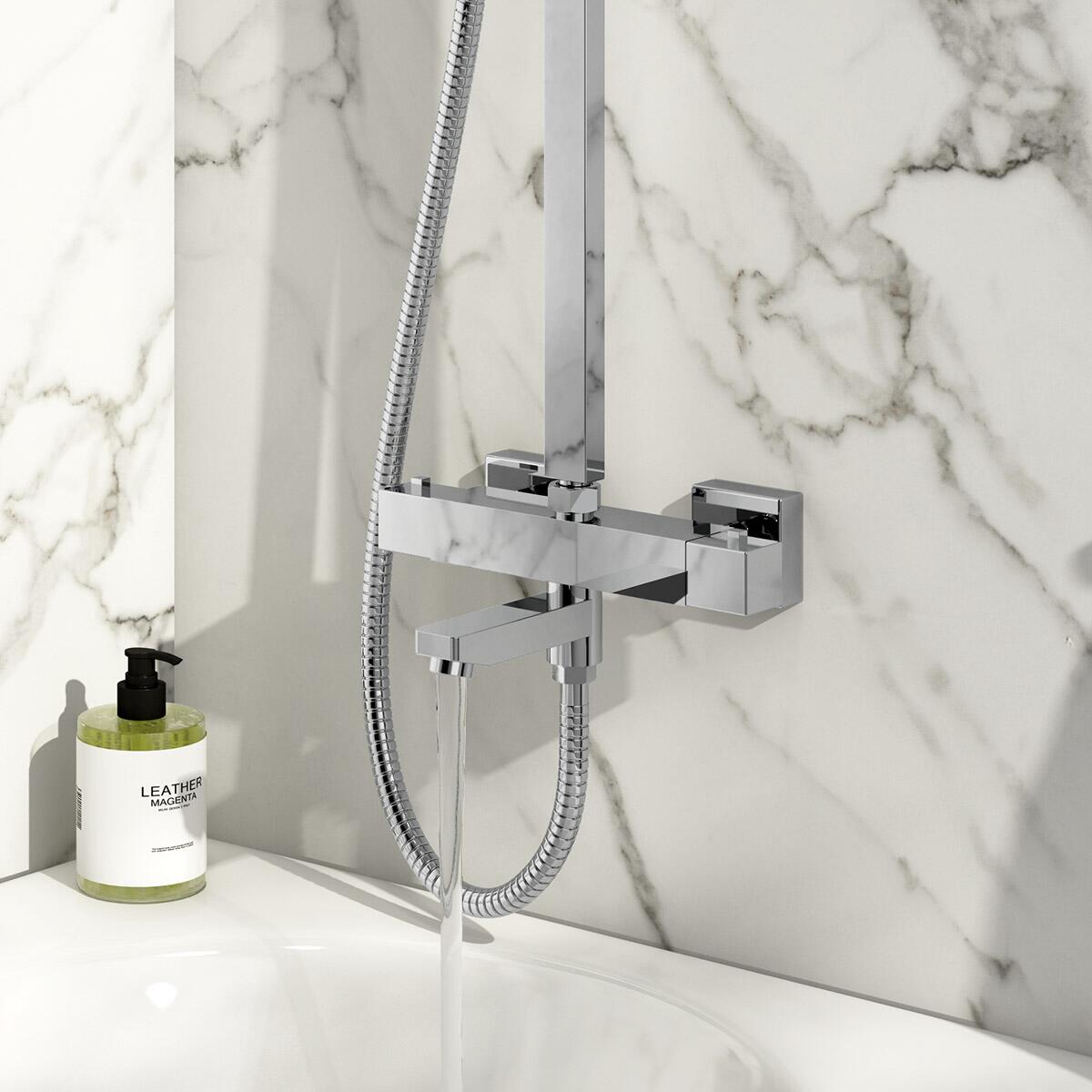 Scudo Block Square Rigid Riser Shower with Bath Filler in Chrome