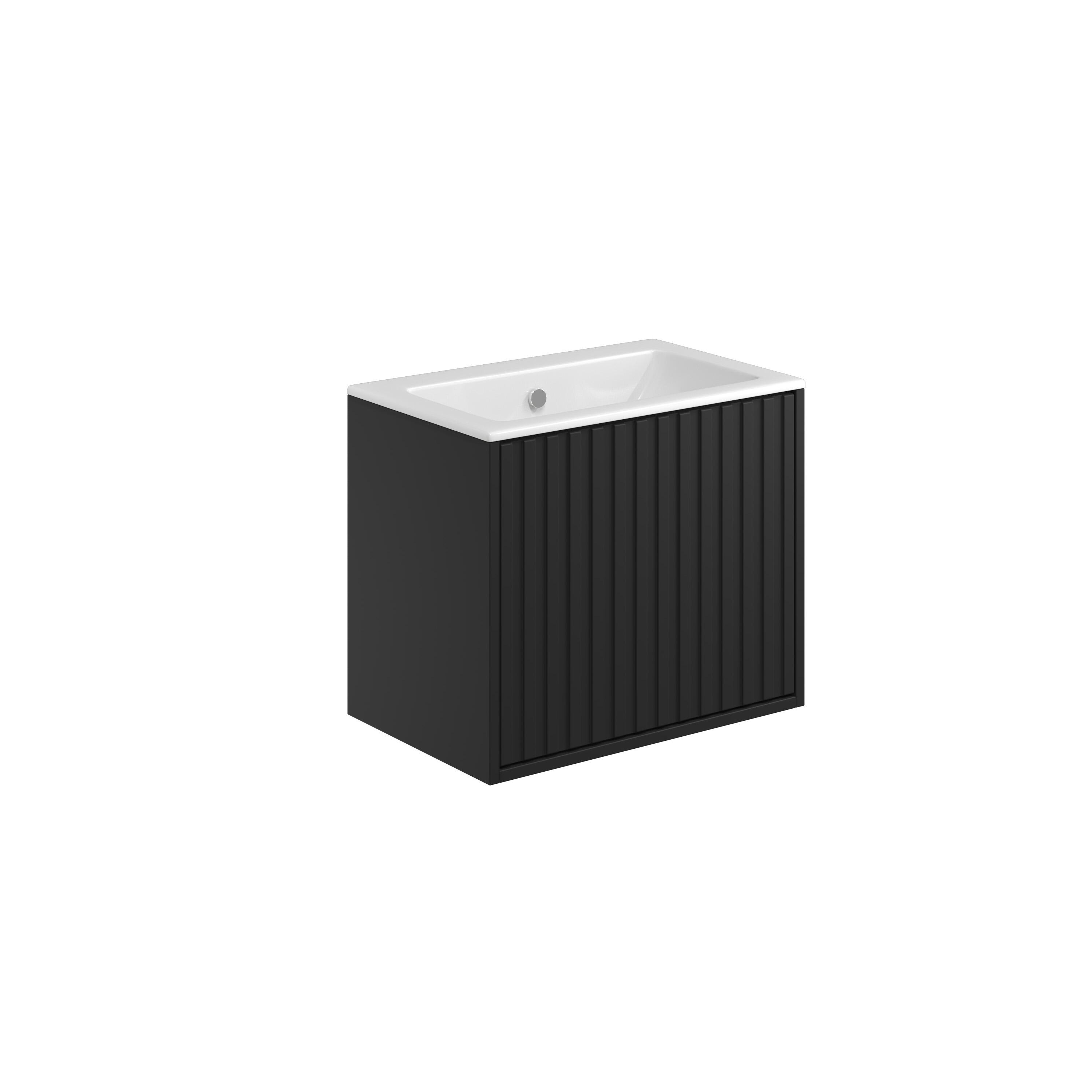 Scudo Alfie fluted vanity unit in matt black finish, wall hung design, 600mm width