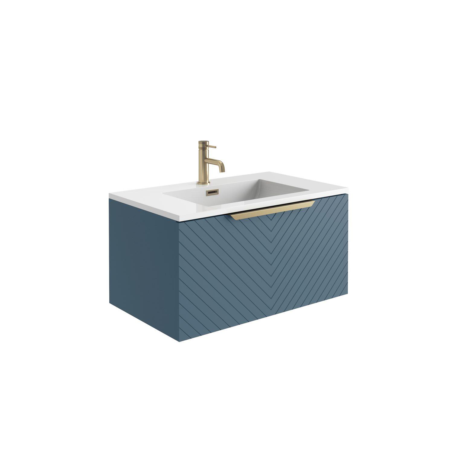 Scudo Chevron blue painted MDF wall hung vanity unit, 790mm wide, contemporary style
