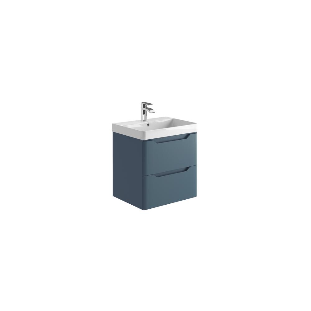 Scudo Ella blue wall hung vanity unit, contemporary melamine finish, 570mm wide