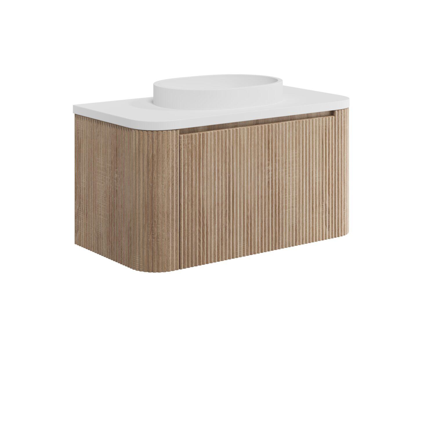Scudo Linea wall hung vanity unit in Sonoma Oak finish, 890mm wide with single drawer