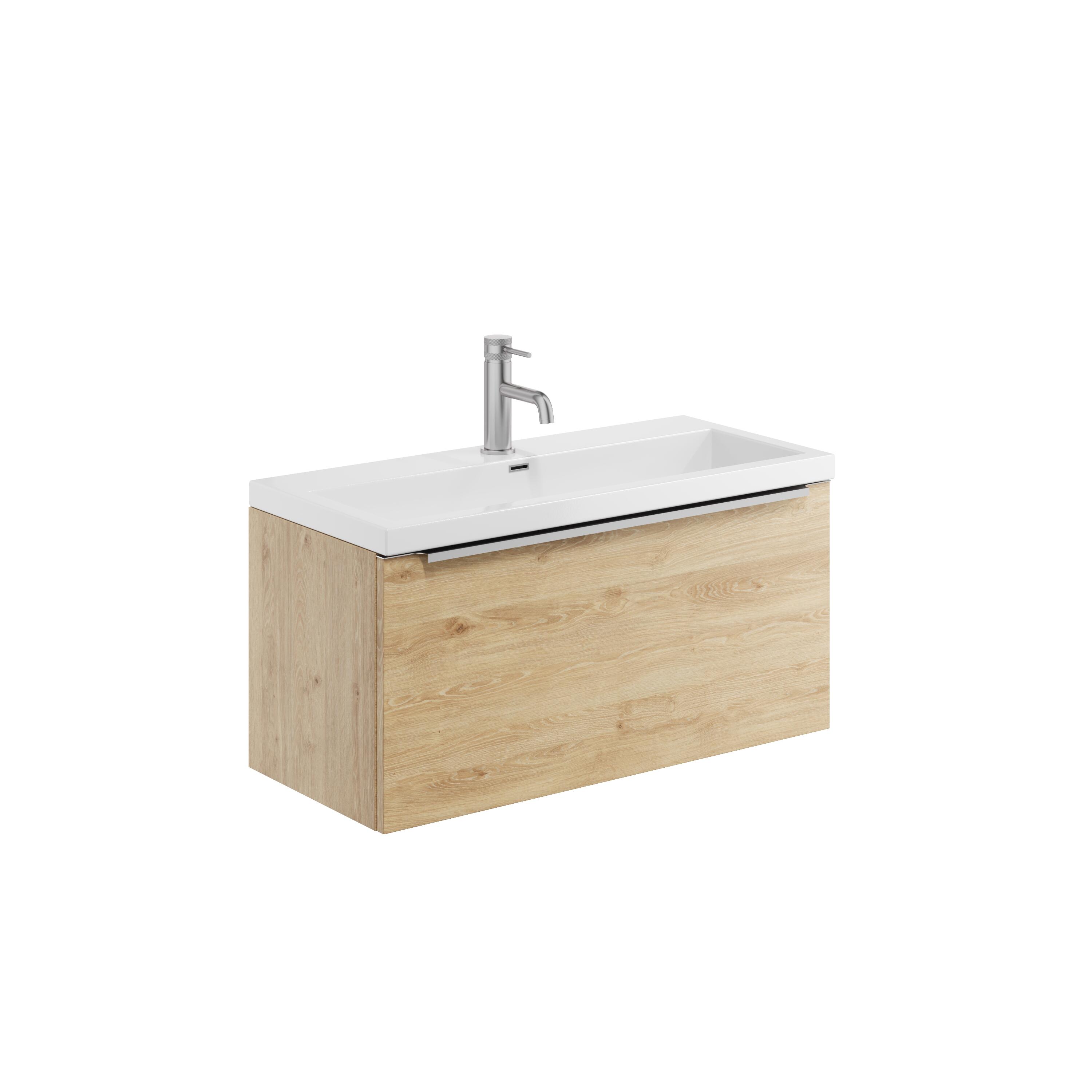 Scudo Muro PLUS wall hung vanity unit in Davos Oak wood effect finish, 455mm wide contemporary bathroom furniture