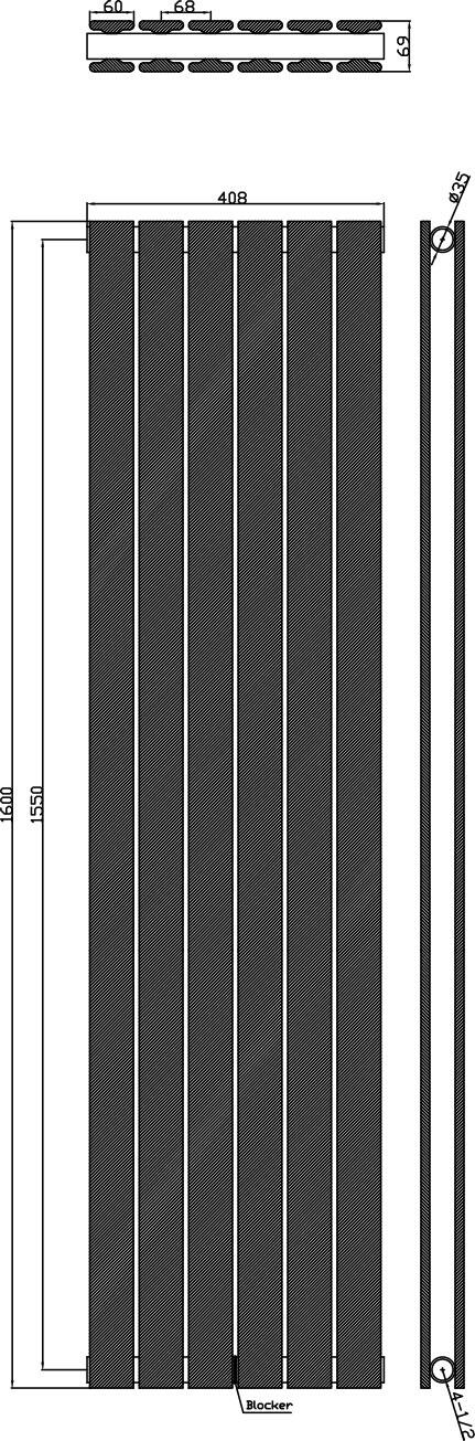 Scudo Bravo designer radiator in anthracite finish, double panel vertical design, 1600mm x 408mm