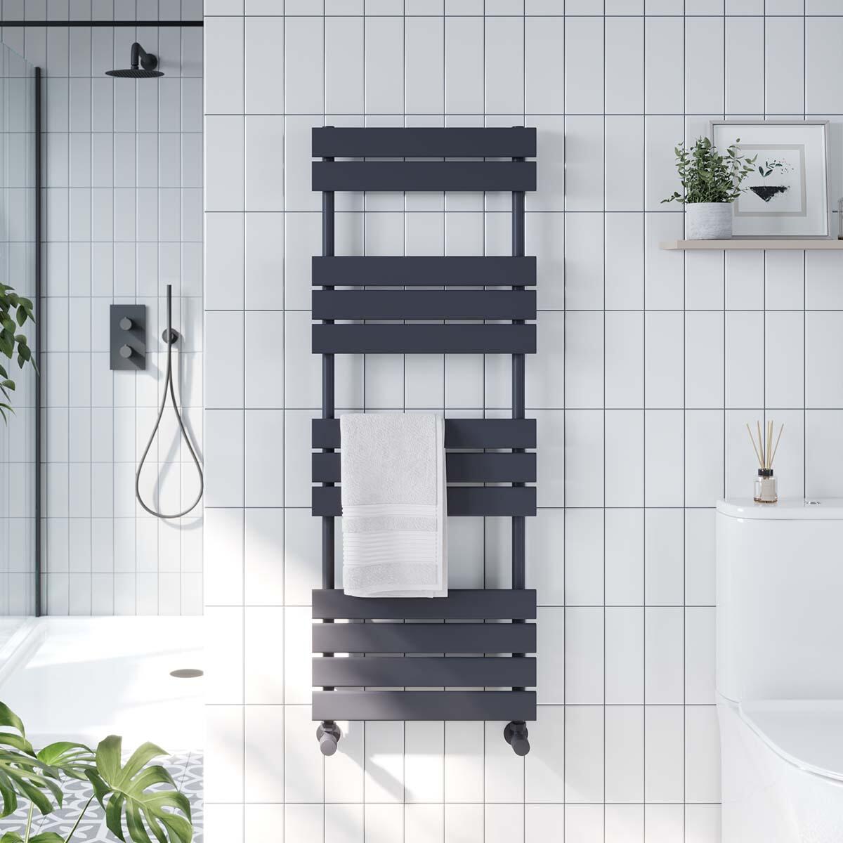 Scudo Life anthracite towel warmer, 1200mm x 600mm, ladder-style heated towel rail, low carbon steel