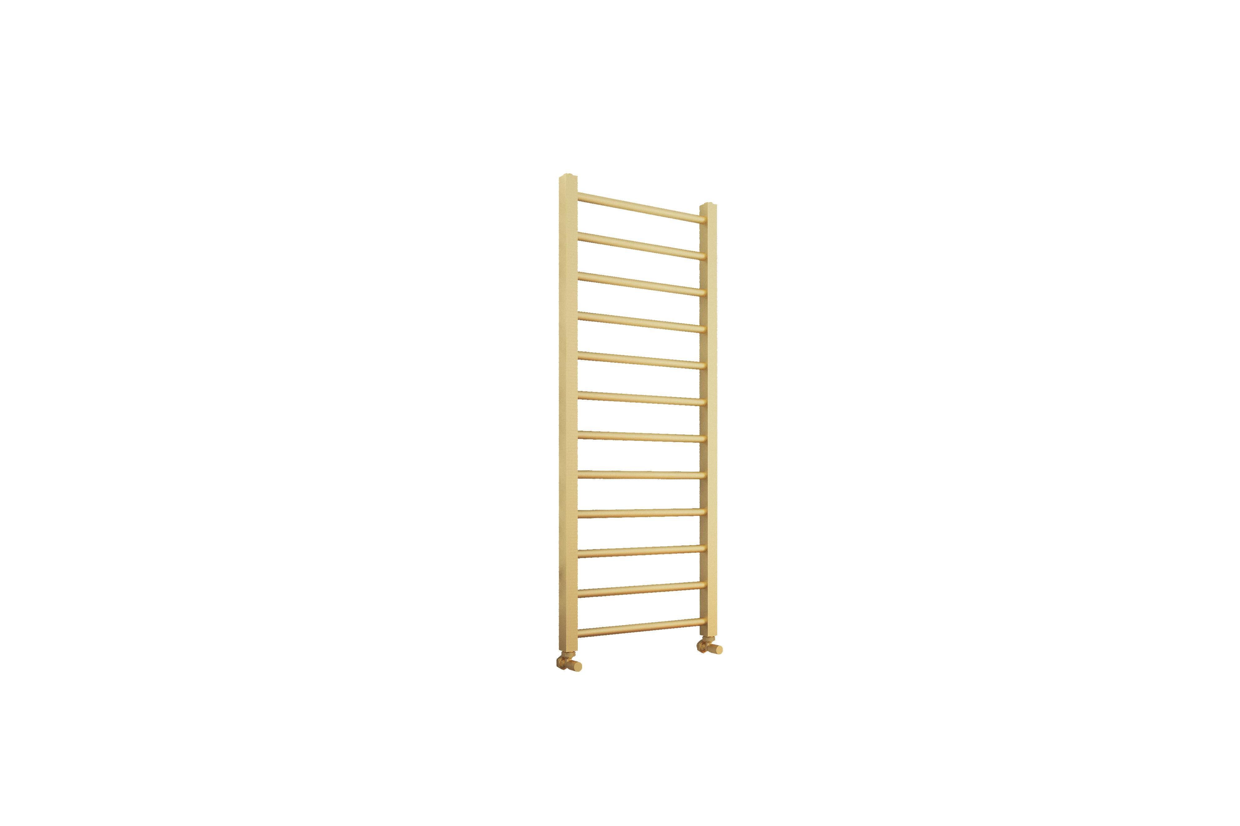 Scudo Vibe brushed brass steel towel rail, 1200mm height, vertical ladder design