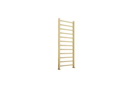Scudo Vibe brushed brass steel towel rail, 1200mm height, vertical ladder design