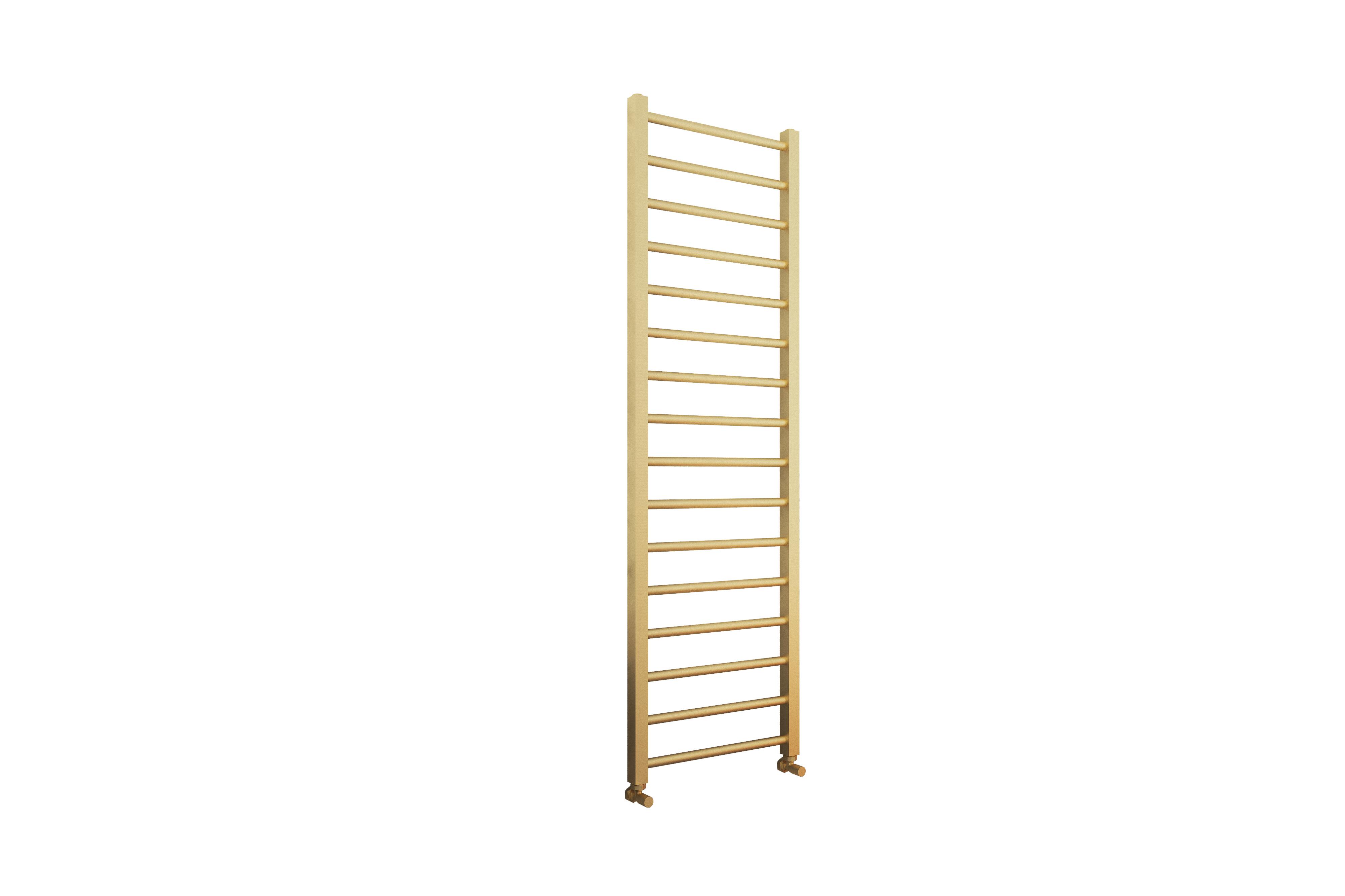 Scudo Vibe brushed brass heated towel rail, 1600mm height, steel construction