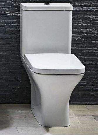 Scudo Porto white ceramic rimless WC toilet pan with soft square design and included seat