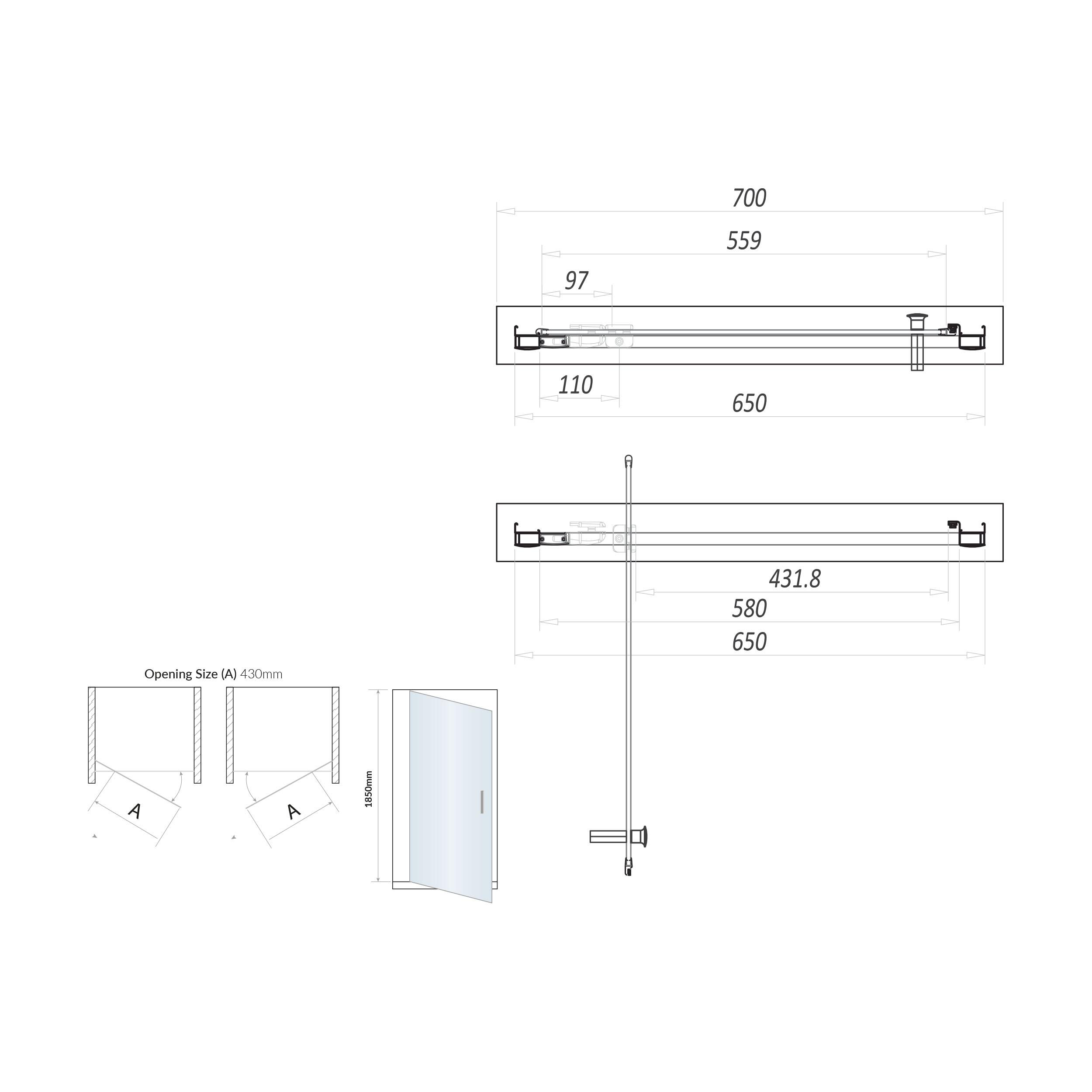 Scudo S6 Pivot Door 700mm x 1850mm, clear glass, chrome frame
