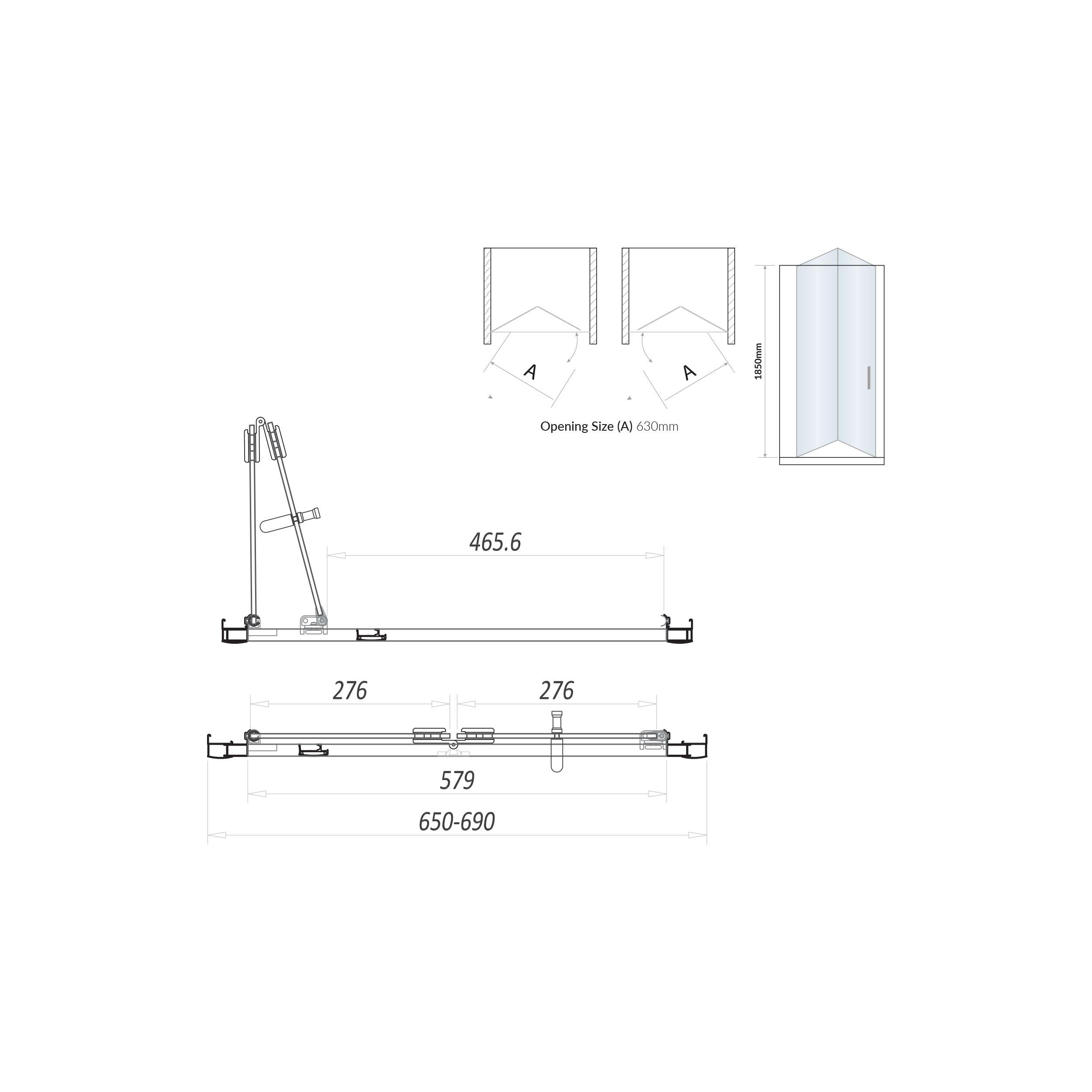 Scudo S6 Bifold Semi Frameless Shower Door 700mm, clear glass, chrome frame