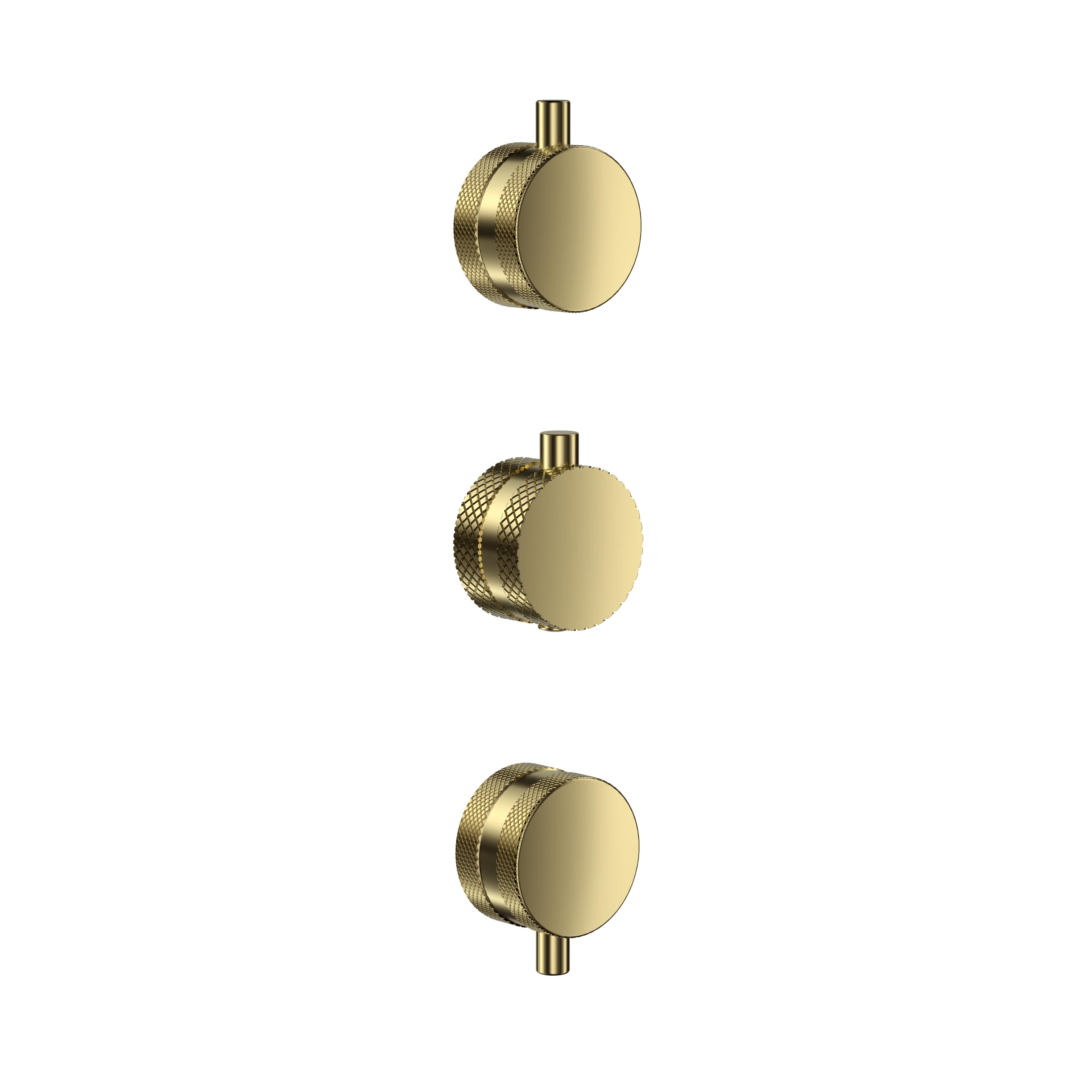 Scudo Core concealed knurled handle pack, brushed brass stainless steel, 1 thermostatic, 2 flow