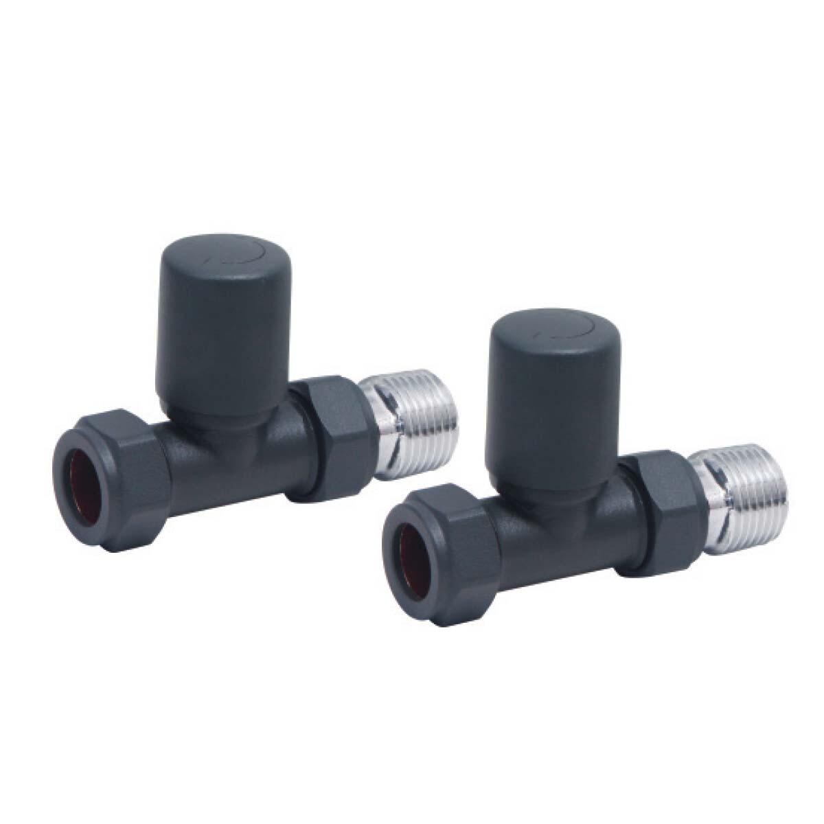 Scudo Carbon Anthracite straight radiator valve pair, 15mm, brass