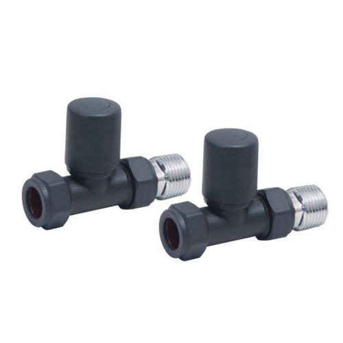 Scudo Carbon Anthracite straight radiator valve pair, 15mm, brass