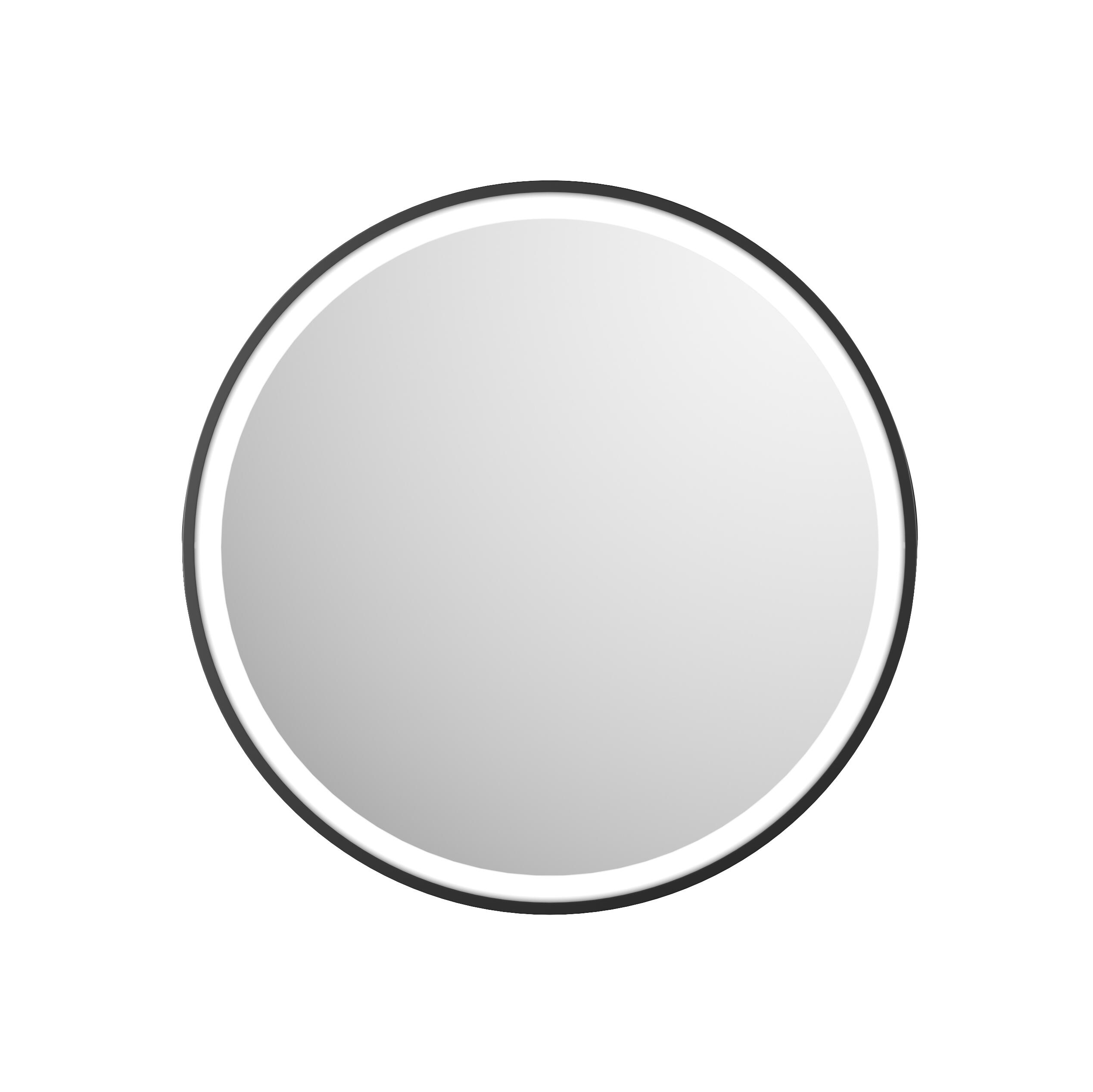 Scudo Belini Round LED Hanging Mirror 600mm, Matt Black metal frame with decorative strap