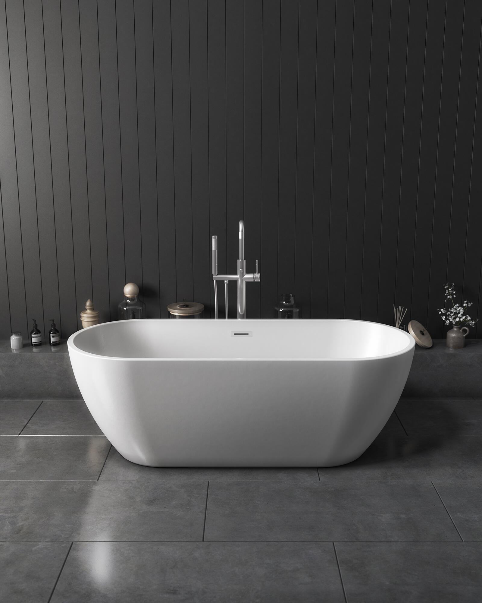 Scudo Form white acrylic freestanding bath, pill shape, 1650mm x 700mm
