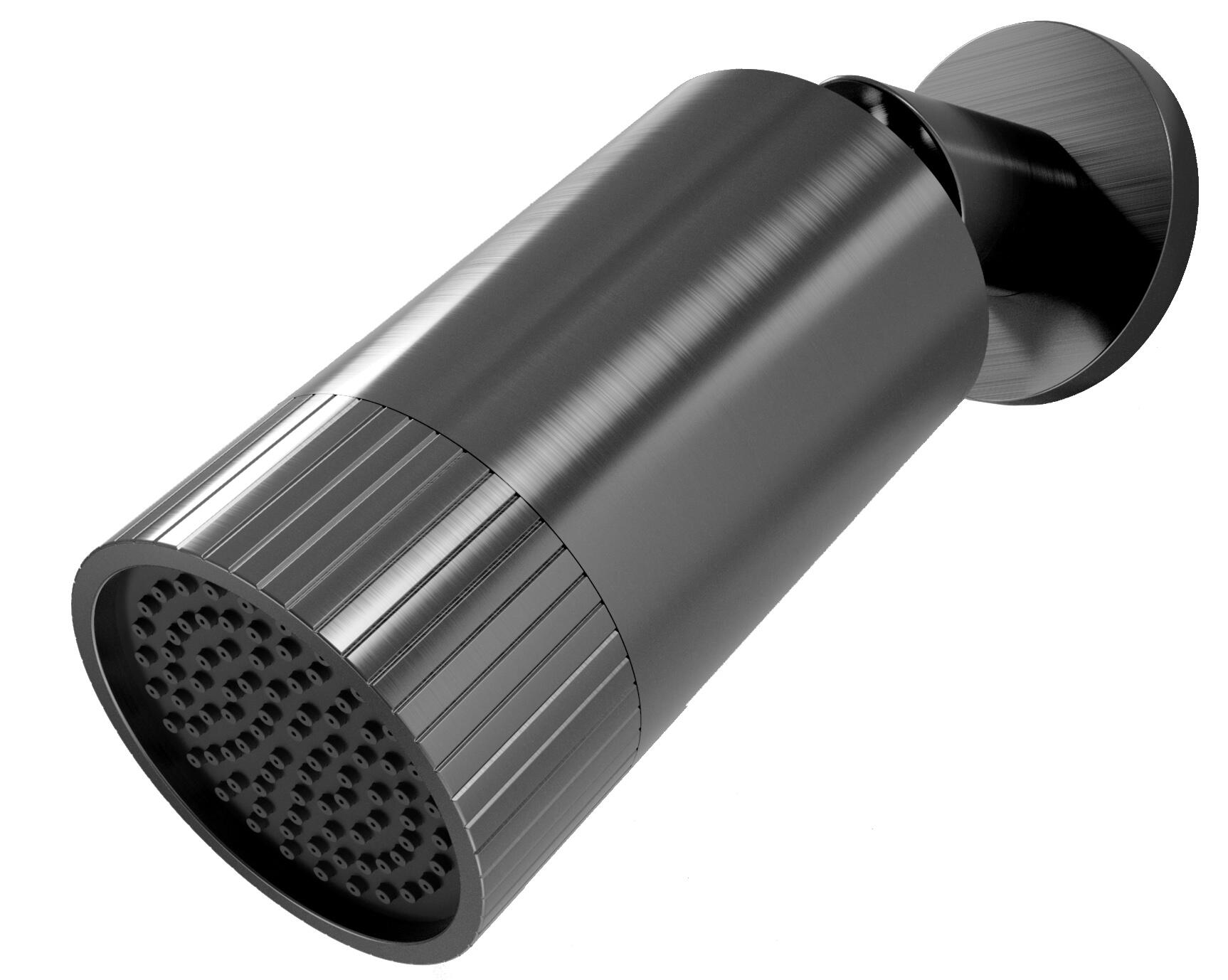 Scudo Core Spotlight fixed shower head, gunmetal finish, modern design, includes wall arm