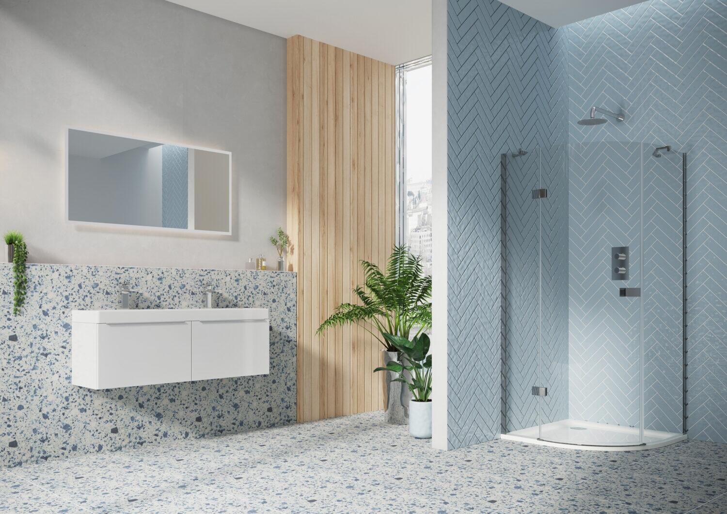 Scudo Dawn Athena 800x800mm hinged quadrant shower enclosure with 6mm clear glass and chrome frame