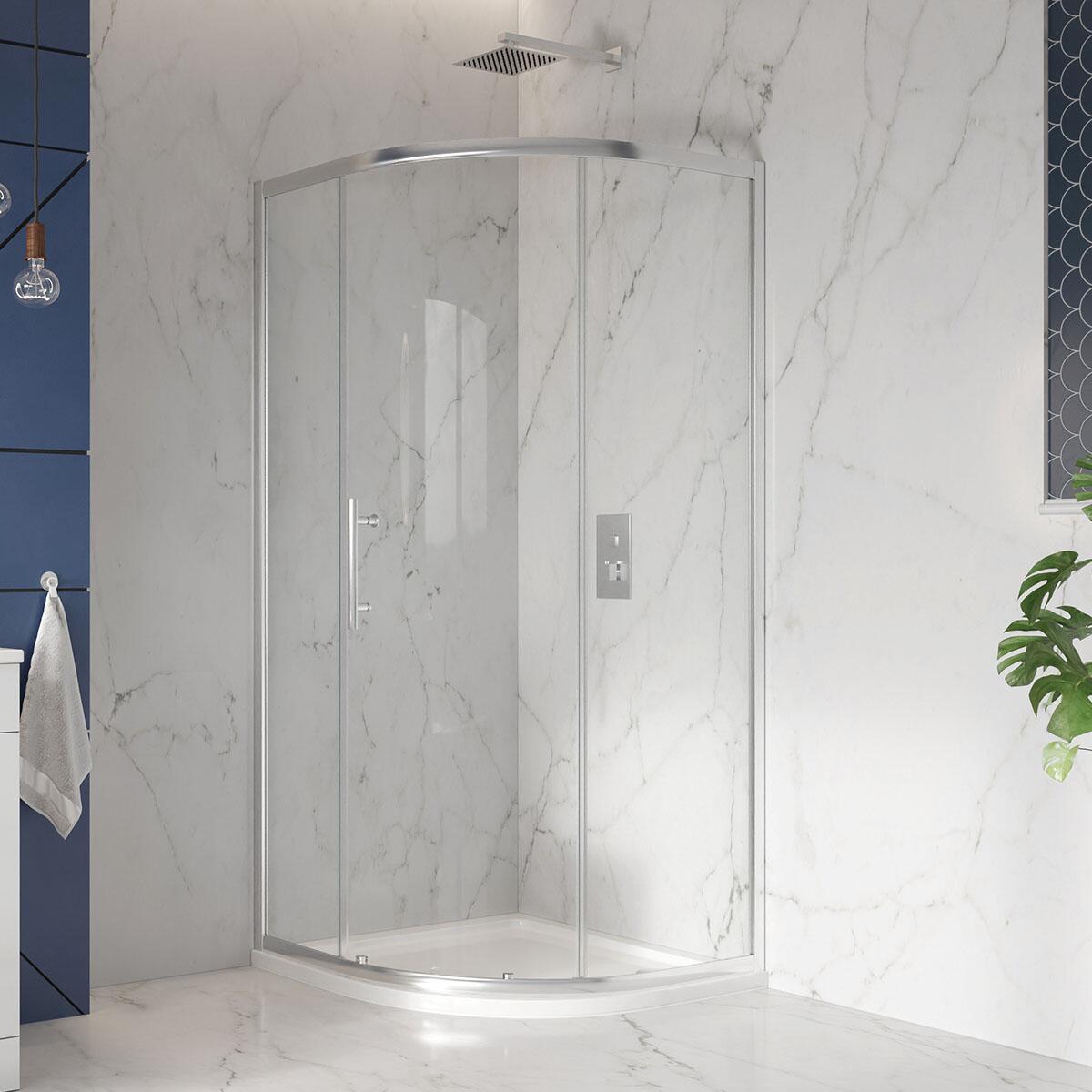 Scudo S8 single door quadrant shower enclosure, 800mm x 800mm, chrome frame, clear glass