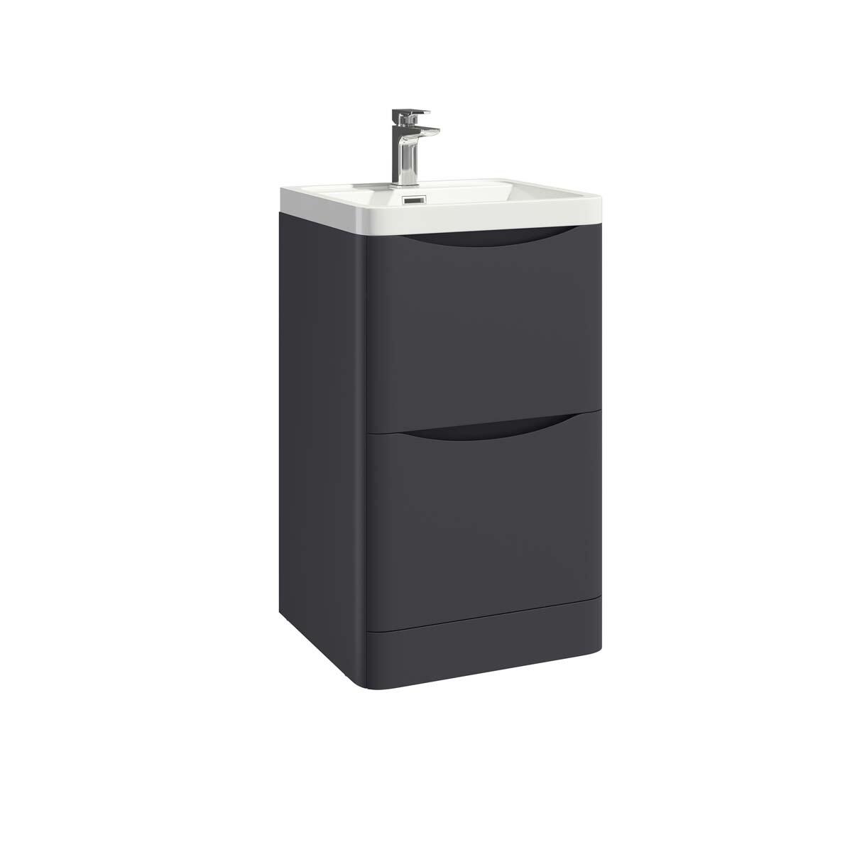 Scudo Bella 496mm floorstanding vanity unit in Matt Grey melamine with soft-close doors