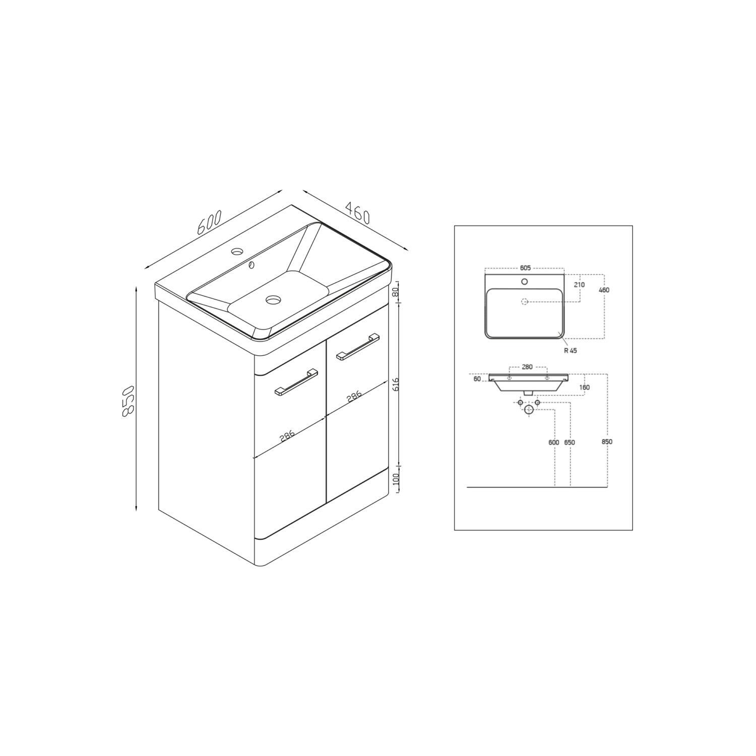 Scudo Rossini 560mm Gloss White floorstanding vanity unit with soft-close doors