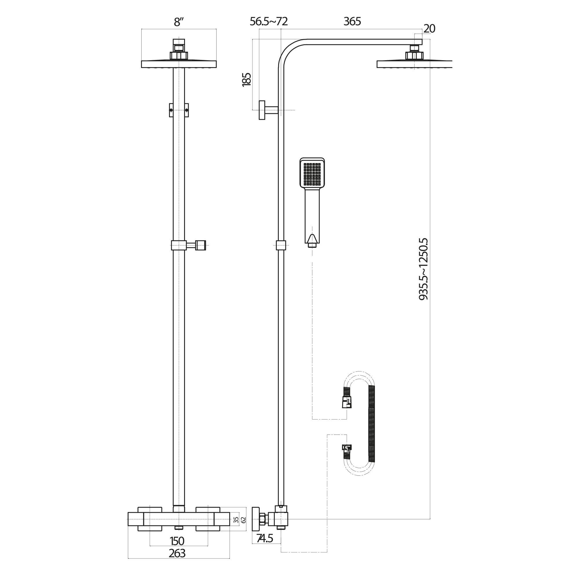 Scudo Elliot Square Rigid Riser Shower Set in Brushed Brass