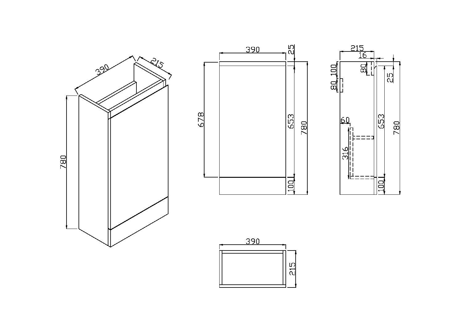 Scudo Waterguard floorstanding cloakroom unit, 420mm, Gloss White PVC, integrated basin