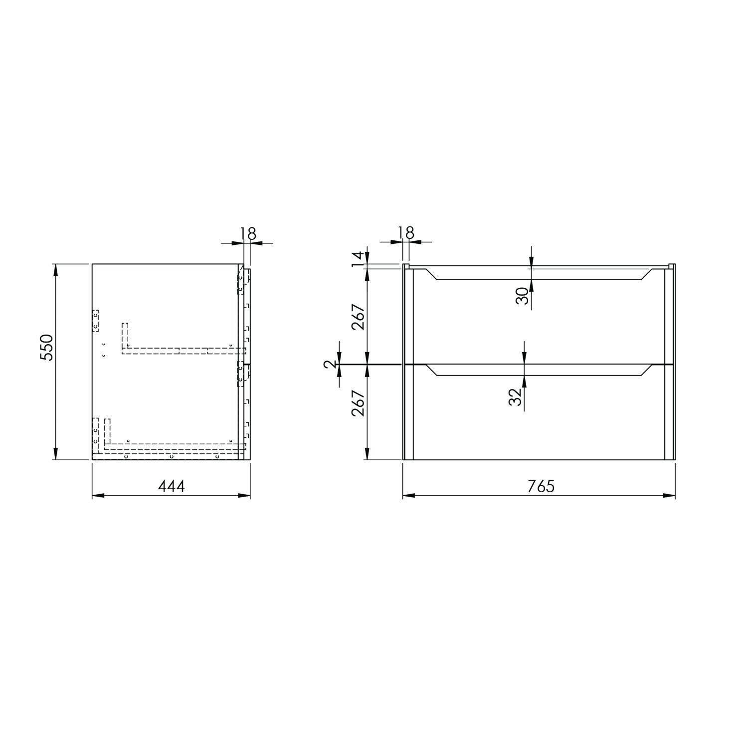 Scudo Ella white melamine wall hung vanity unit, 765mm width, contemporary design