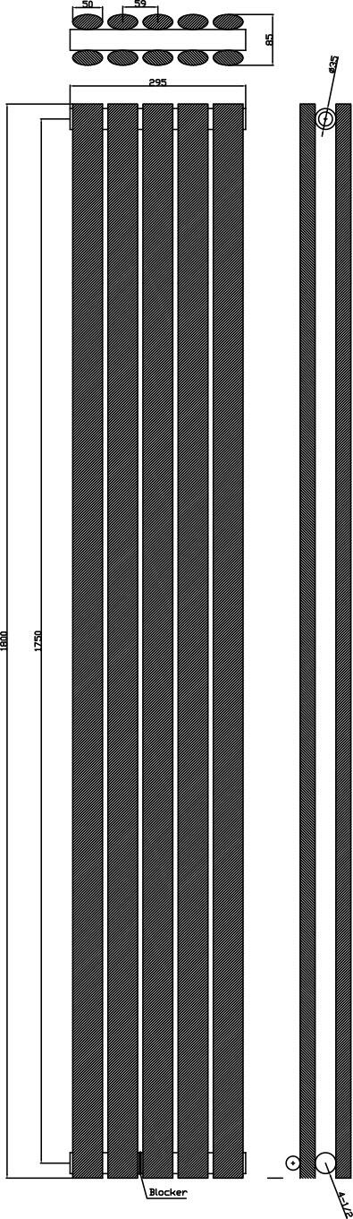 Scudo Apex anthracite designer radiator, double panel, 1800mm height x 295mm width