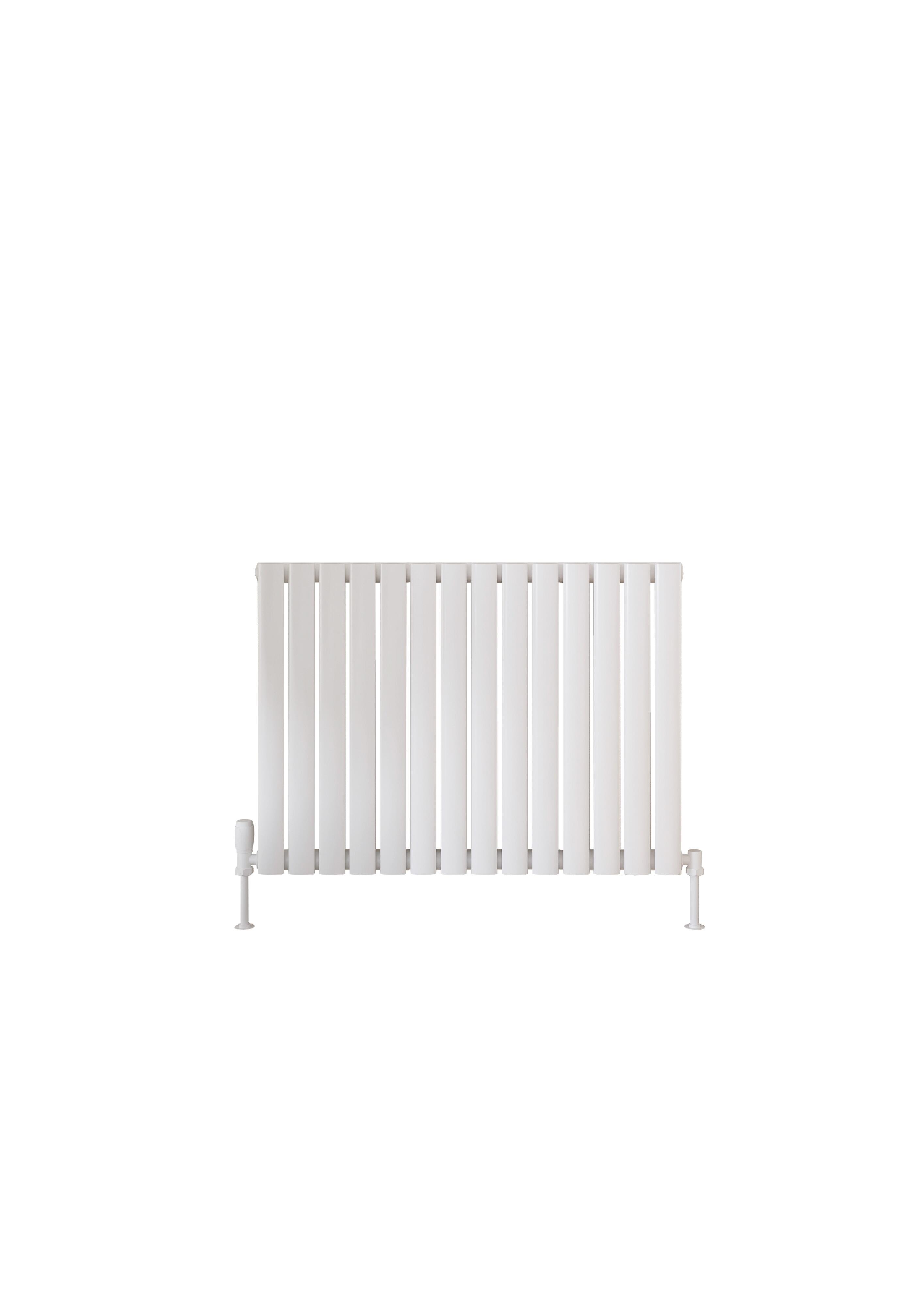 Scudo Apex white steel designer radiator, single panel, 600mm height x 826mm width