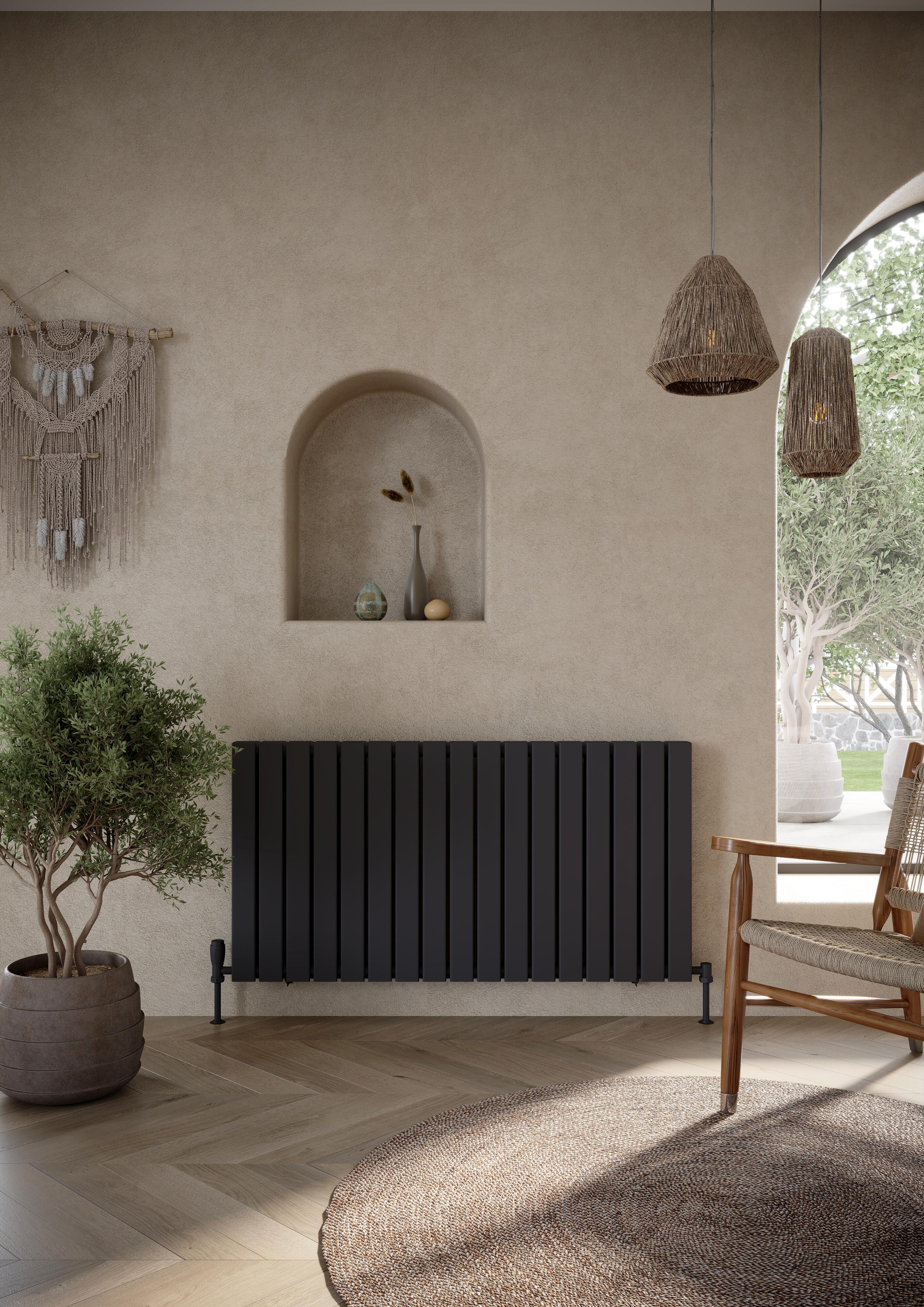 Scudo Bravo anthracite designer radiator, double panel, 600mm height x 1158mm width