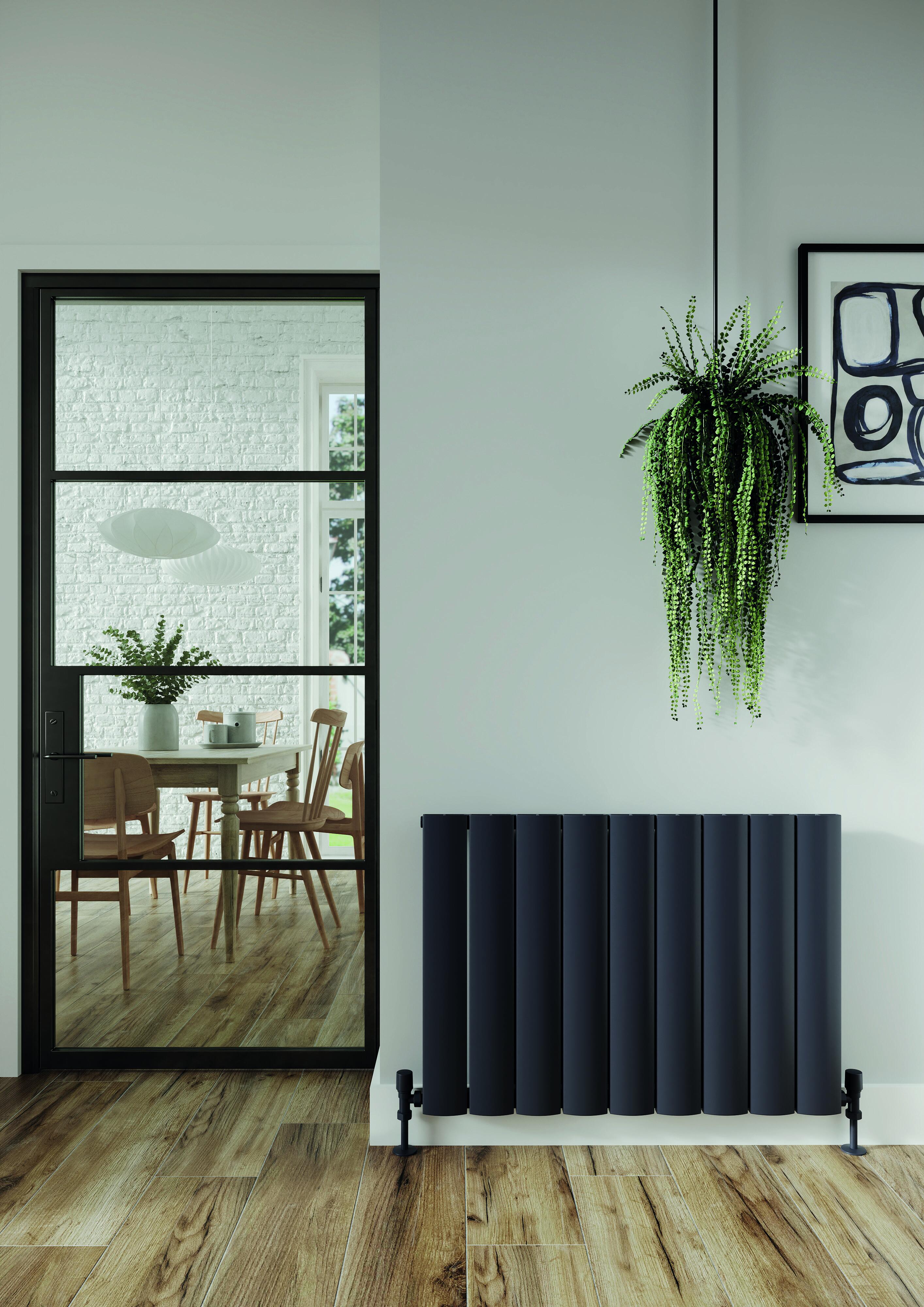 Scudo Korali anthracite towel warmer, 600 x 850mm ladder design, textured aluminium finish