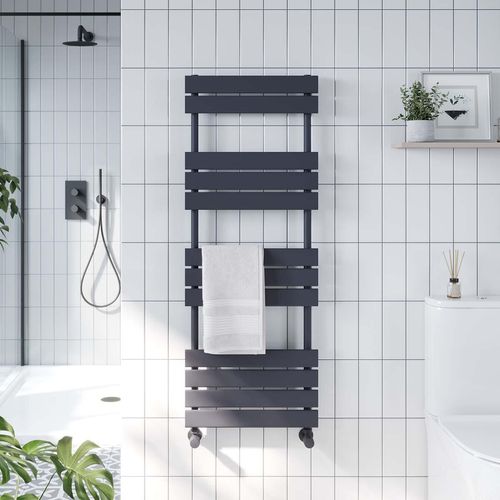 Scudo Life anthracite towel warmer, vertical ladder design, 1000mm height, low carbon steel construction