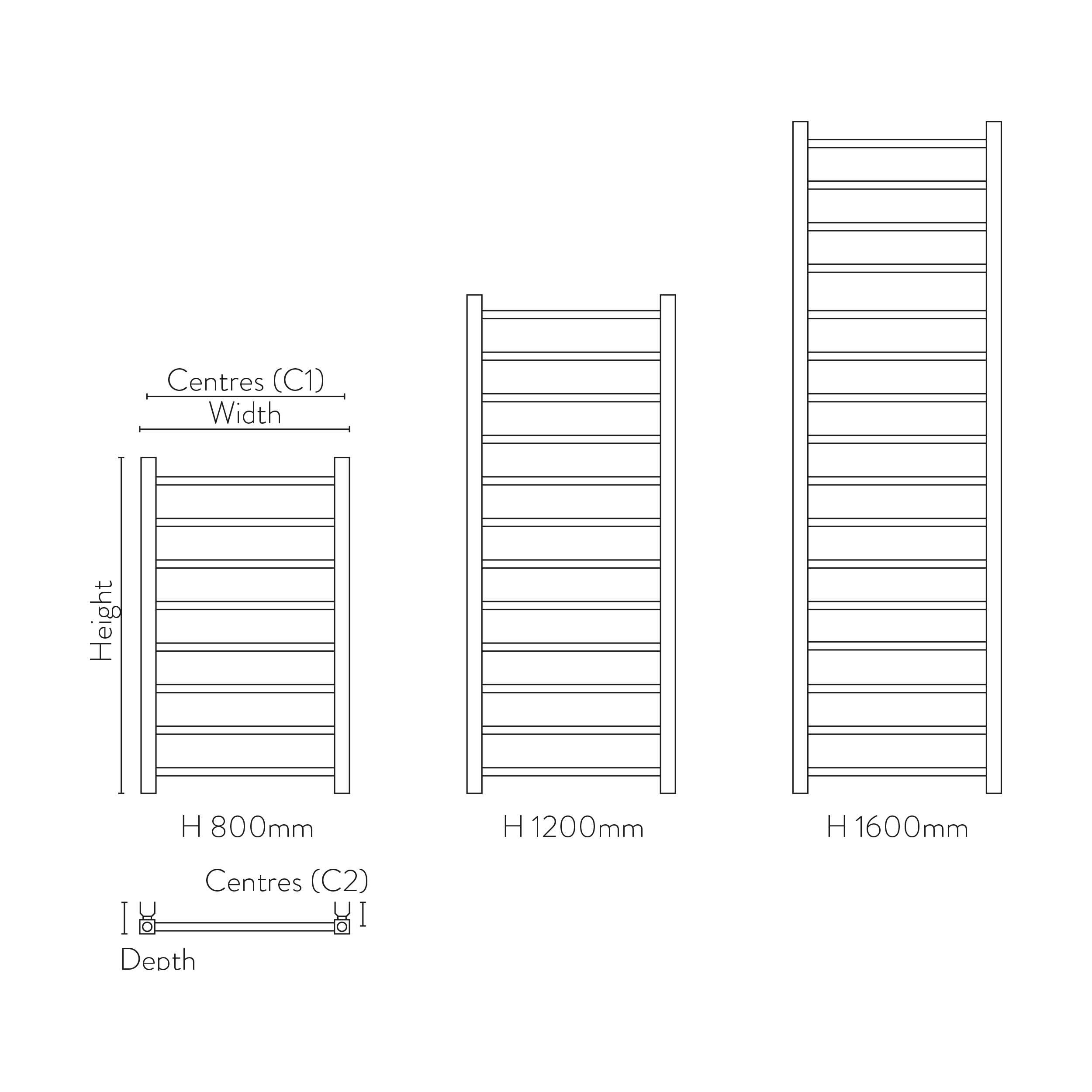 Scudo Vibe brushed brass steel towel rail, 800mm height, 500mm width