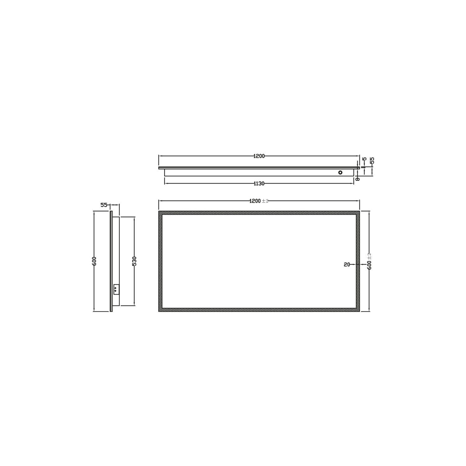 Scudo Mosca 1200mm x 600mm rectangular LED mirror with demister pad and shaver socket