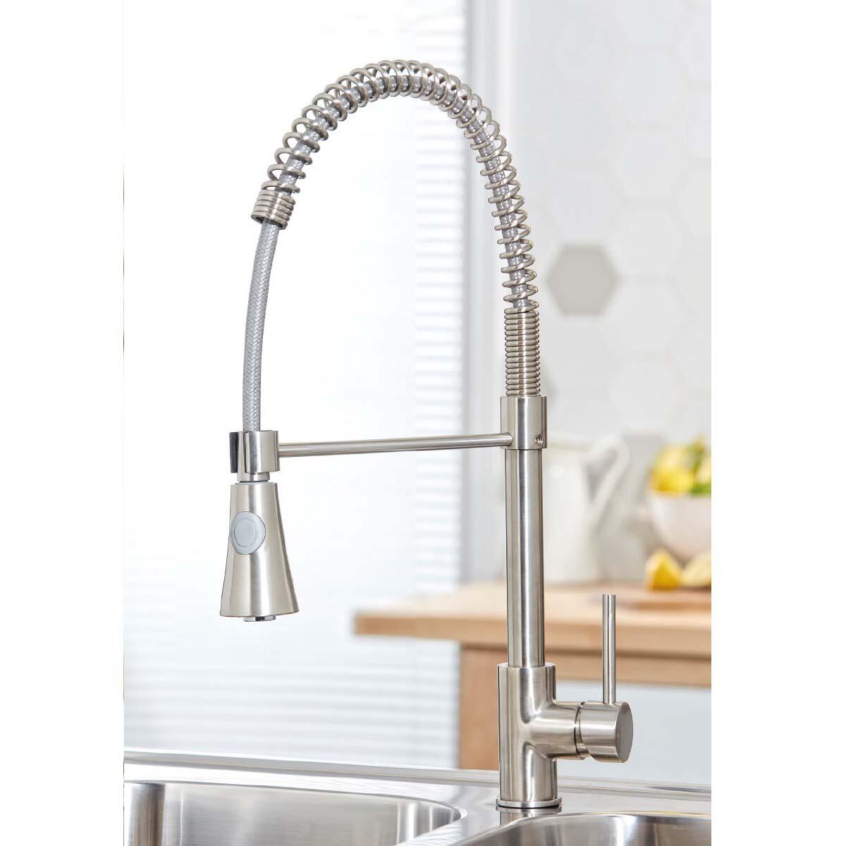 Scudo Tirare brushed nickel 1 tap hole kitchen tap with lever handle and swivel spout