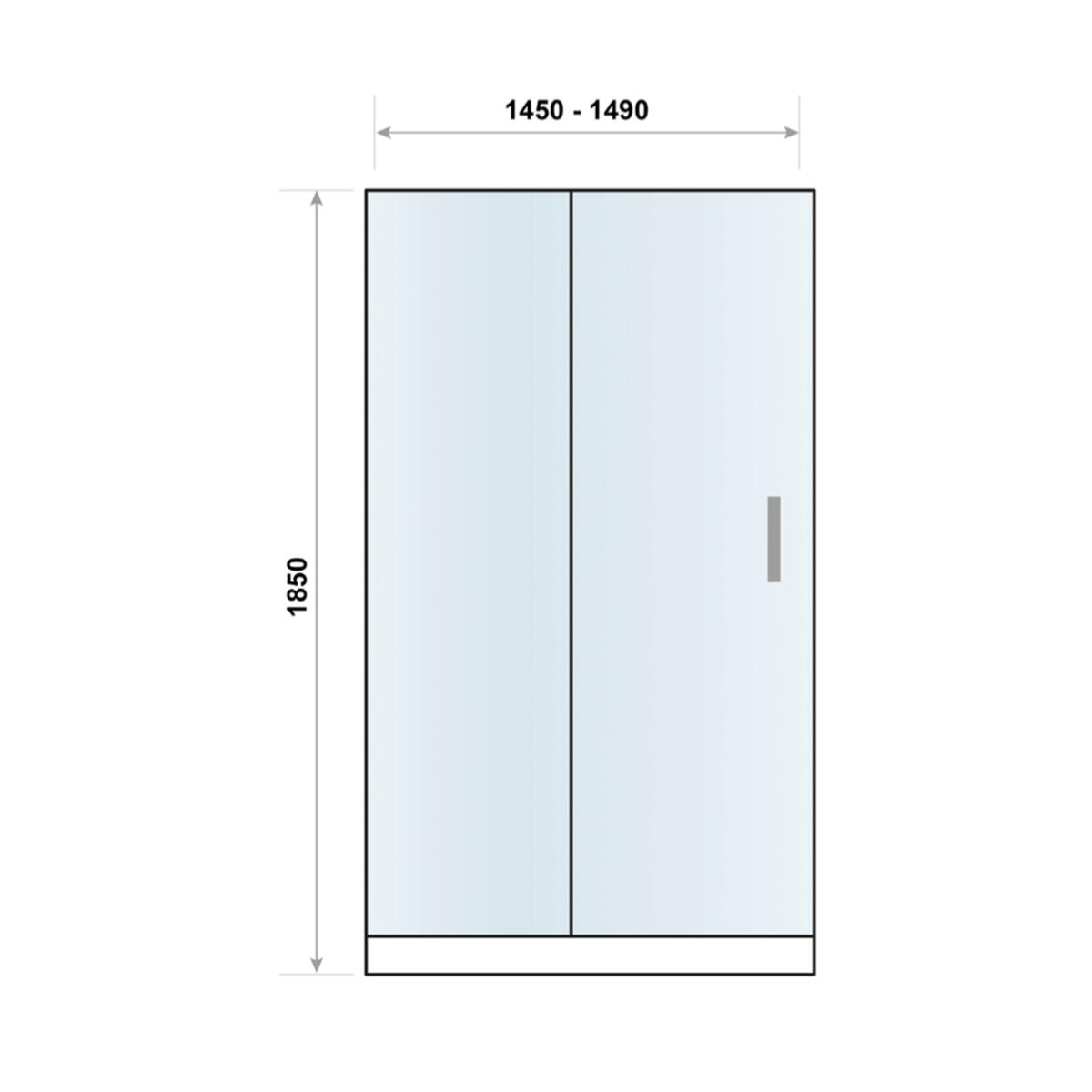 Scudo S6 sliding shower door, 1500mm wide, 1850mm high, 6mm clear toughened glass with chrome frame