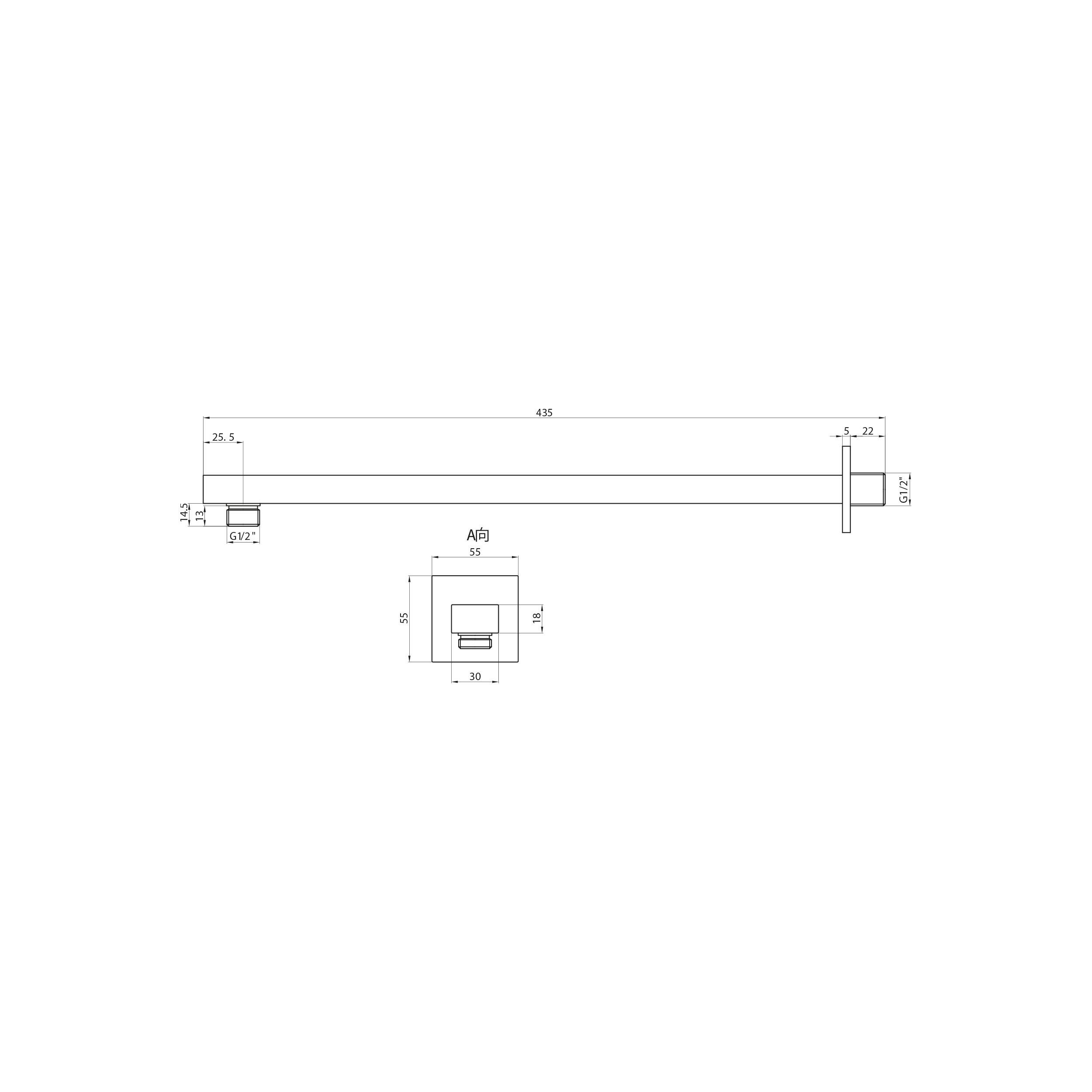 Scudo Square Extended Wall Mounted Shower Arm in Chrome finish
