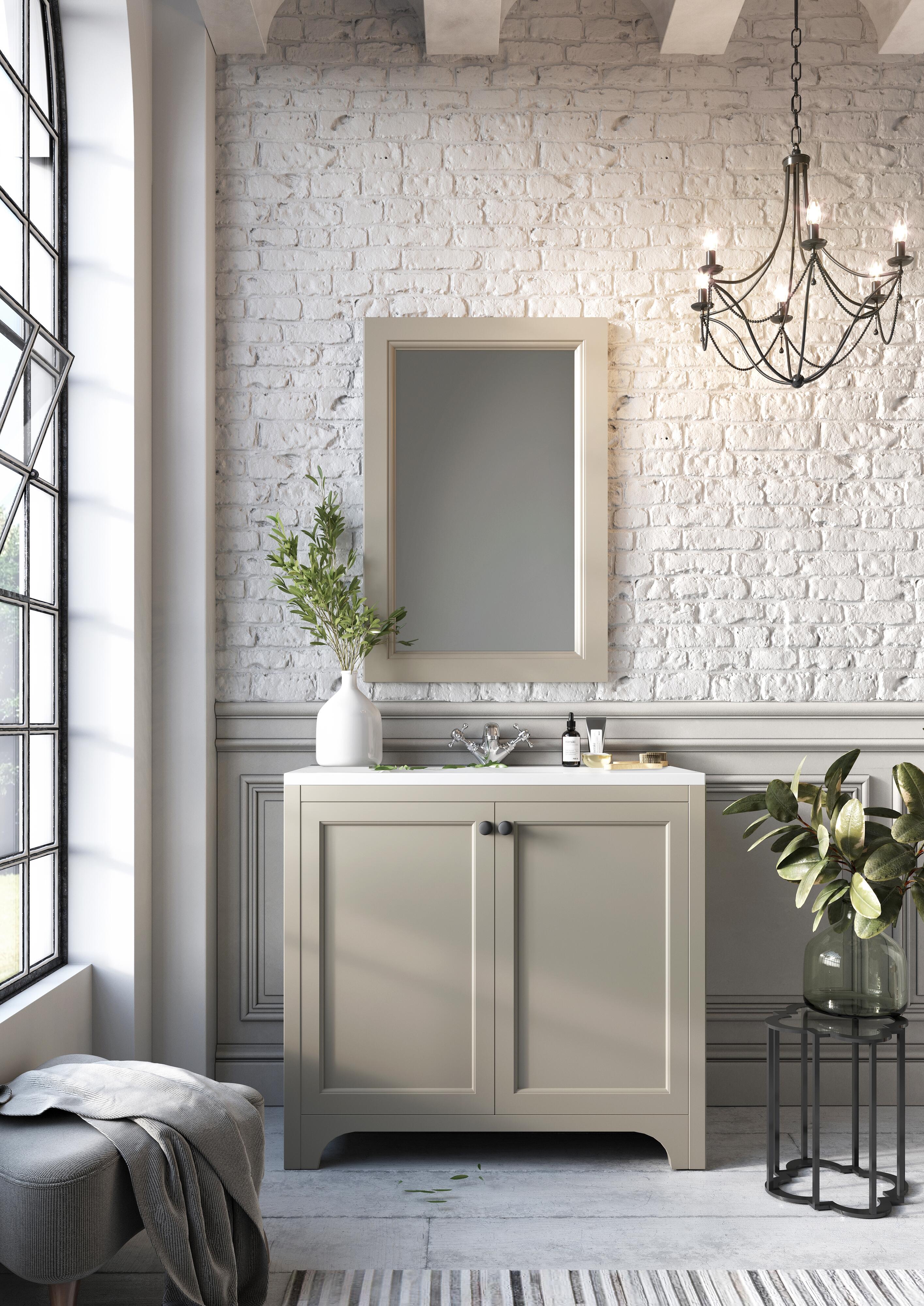 Scudo Brunswick 900mm floorstanding vanity unit, Dovetail Grey, traditional style
