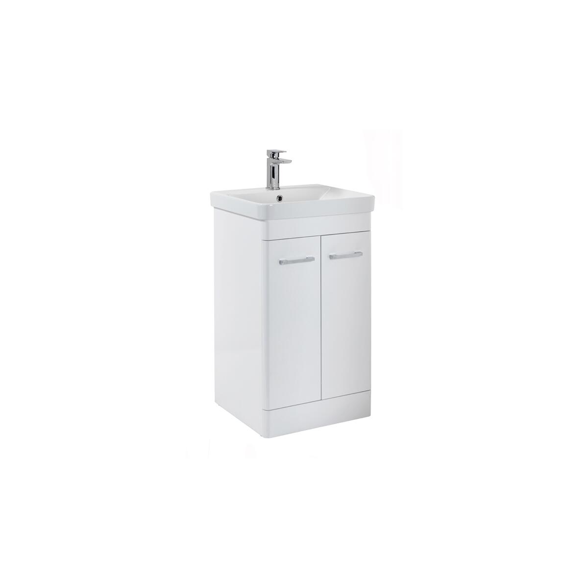Scudo Rossini 460mm gloss white floorstanding vanity unit with handles