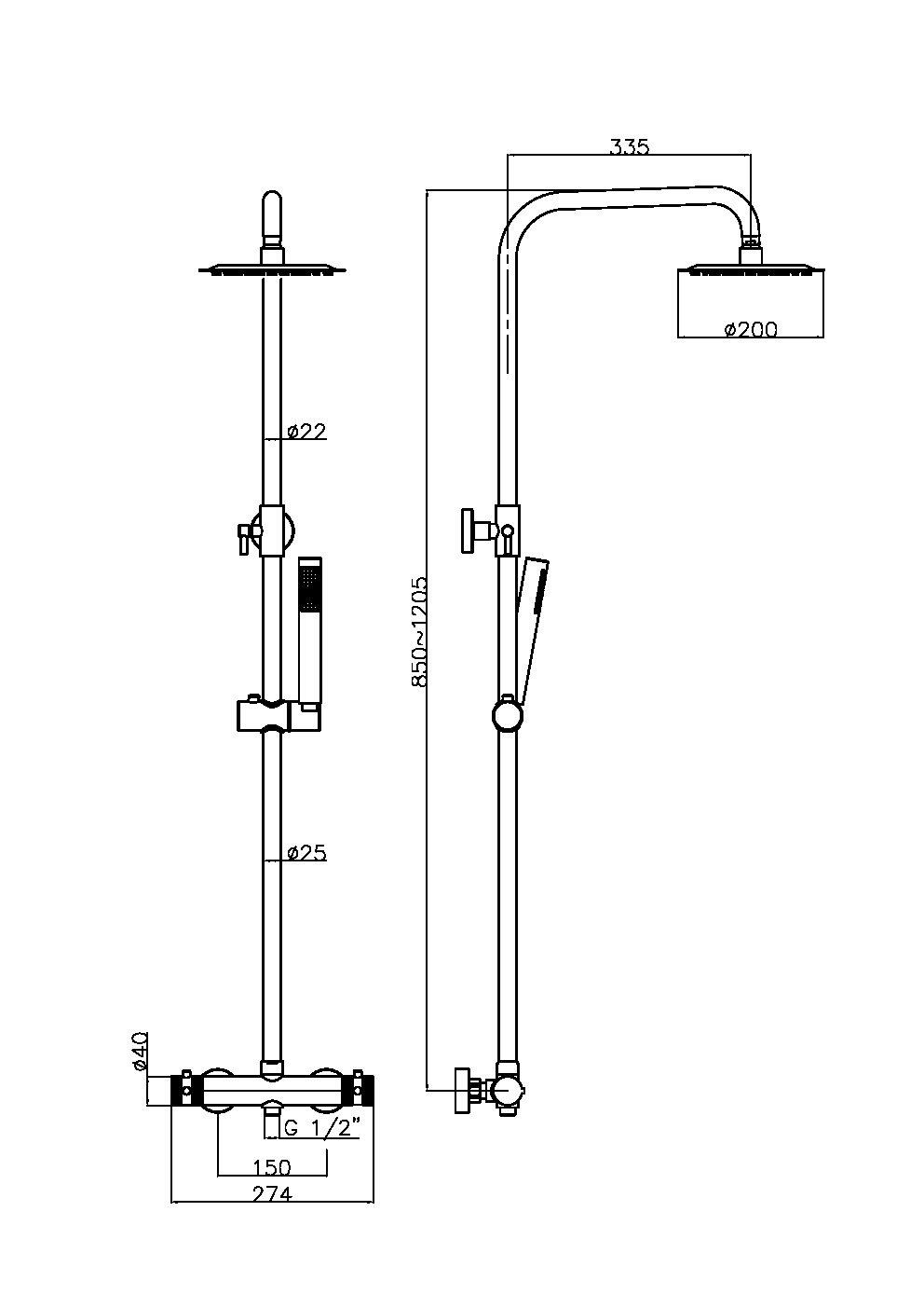 Scudo Core Round Rigid Riser Shower in Matt Black finish